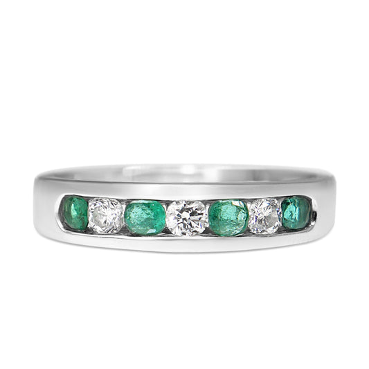 18ct White Gold Emerald and Diamond Channel Set Band Ring