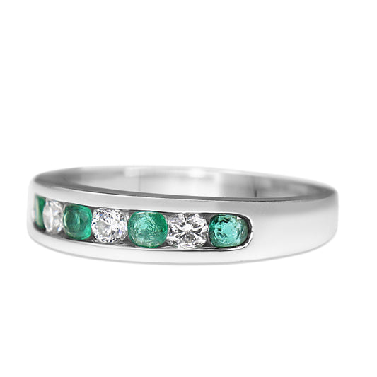 18ct White Gold Emerald and Diamond Channel Set Band Ring