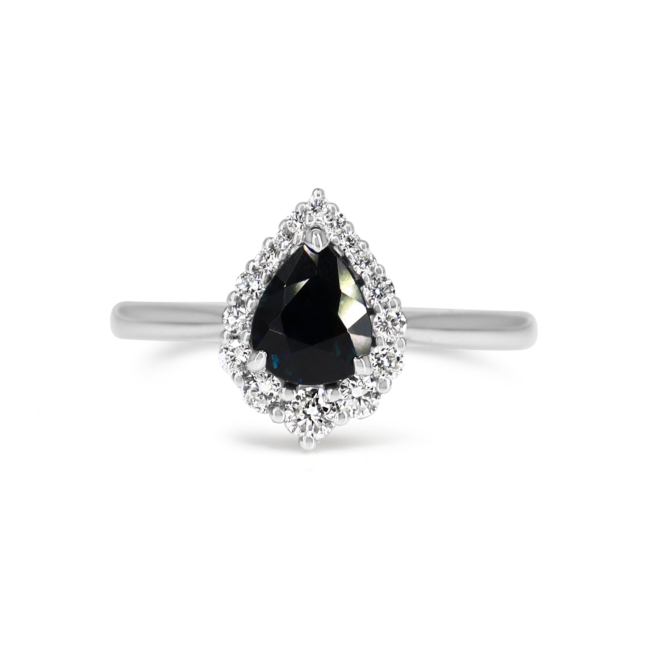 18ct White Gold Pear Sapphire Halo Ring