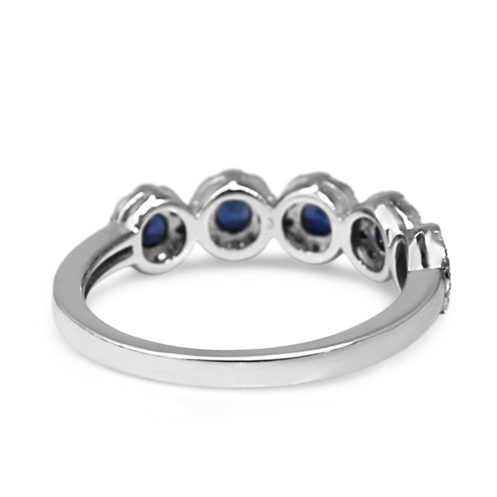 18ct White Gold 5 Stone Sapphire and Diamond Halo Ring