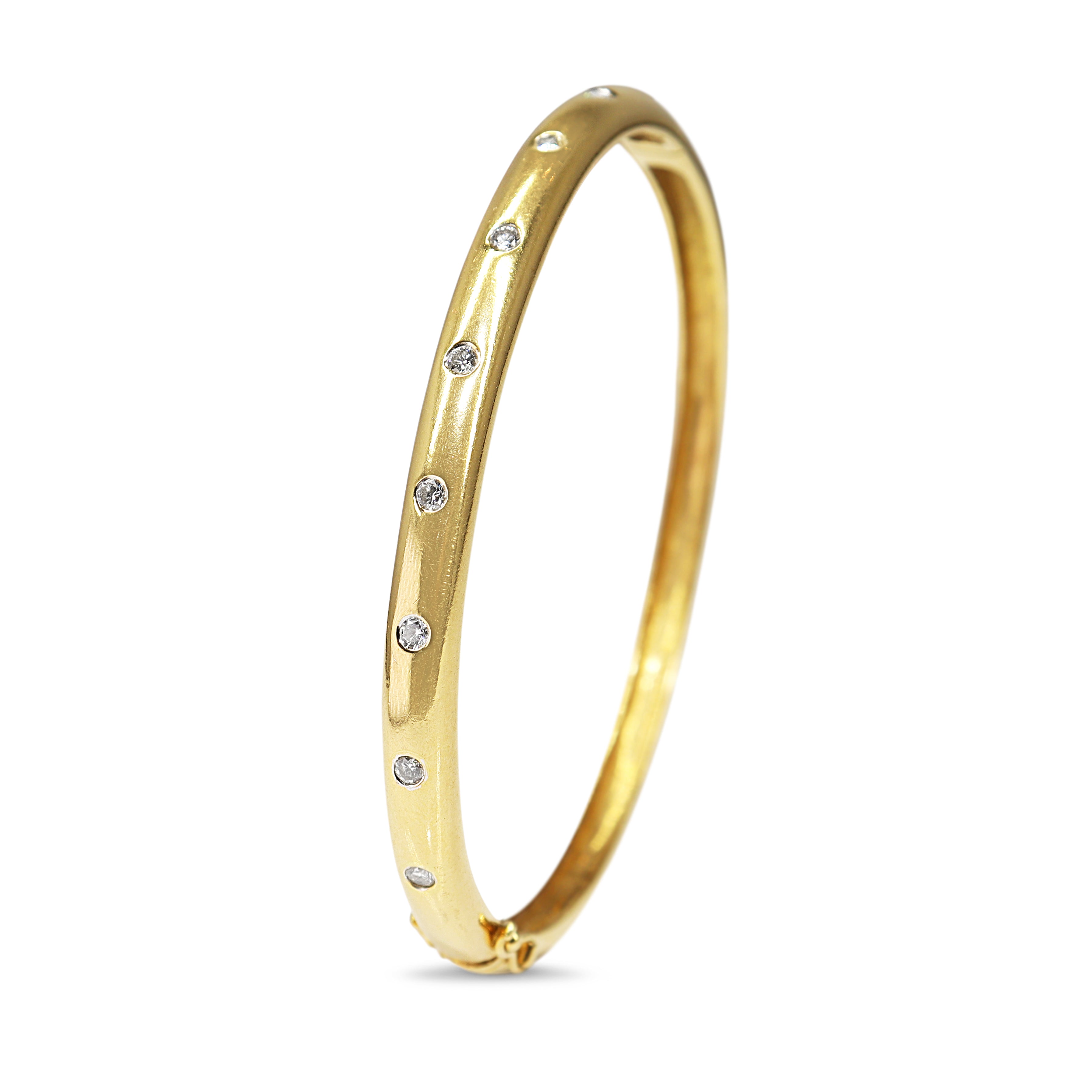 18ct Yellow Gold Rubbed In Diamond Set Hinged Bangle