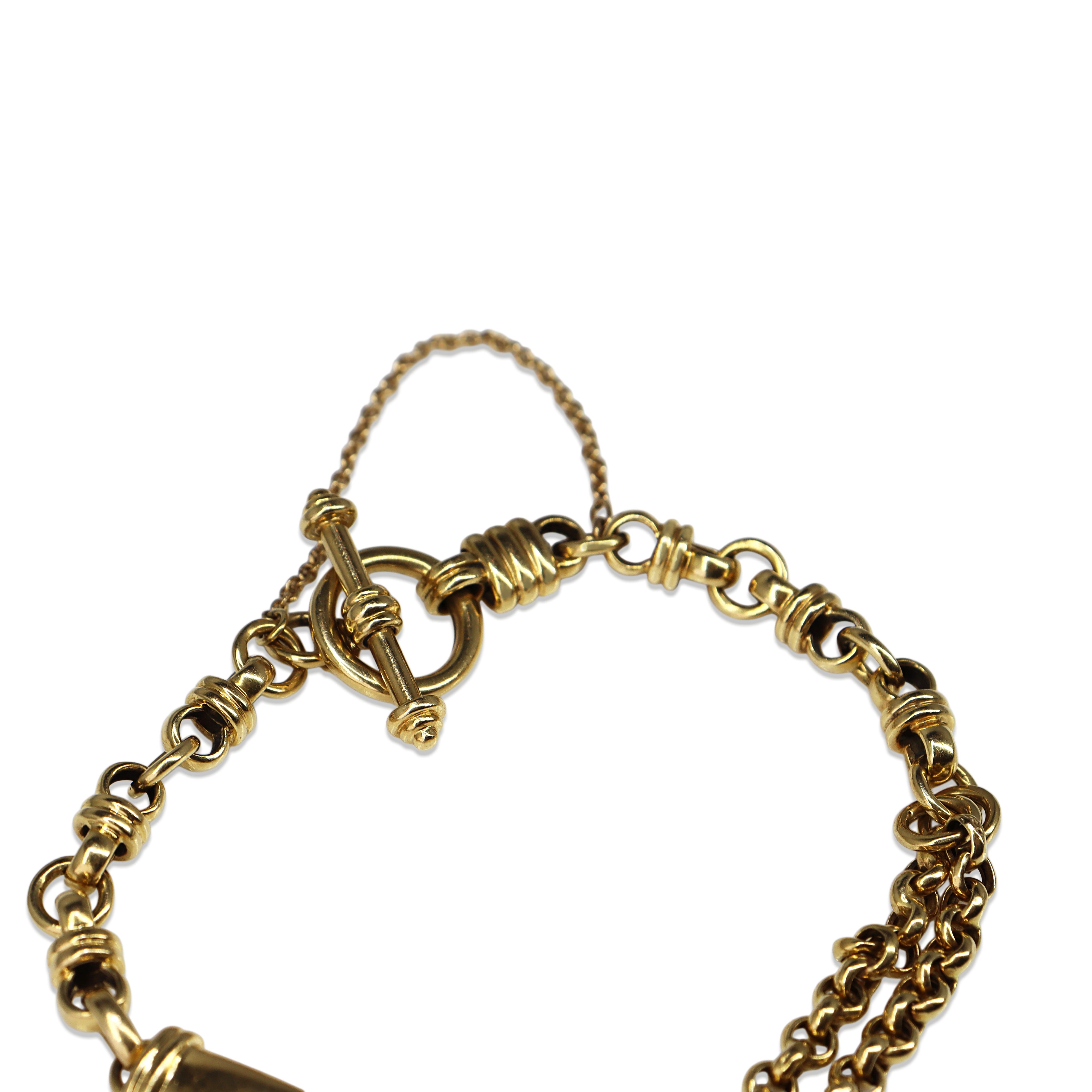 18ct Yellow Gold Fancy Link Belcher and Bar Bracelet with Diamond Heart Charm