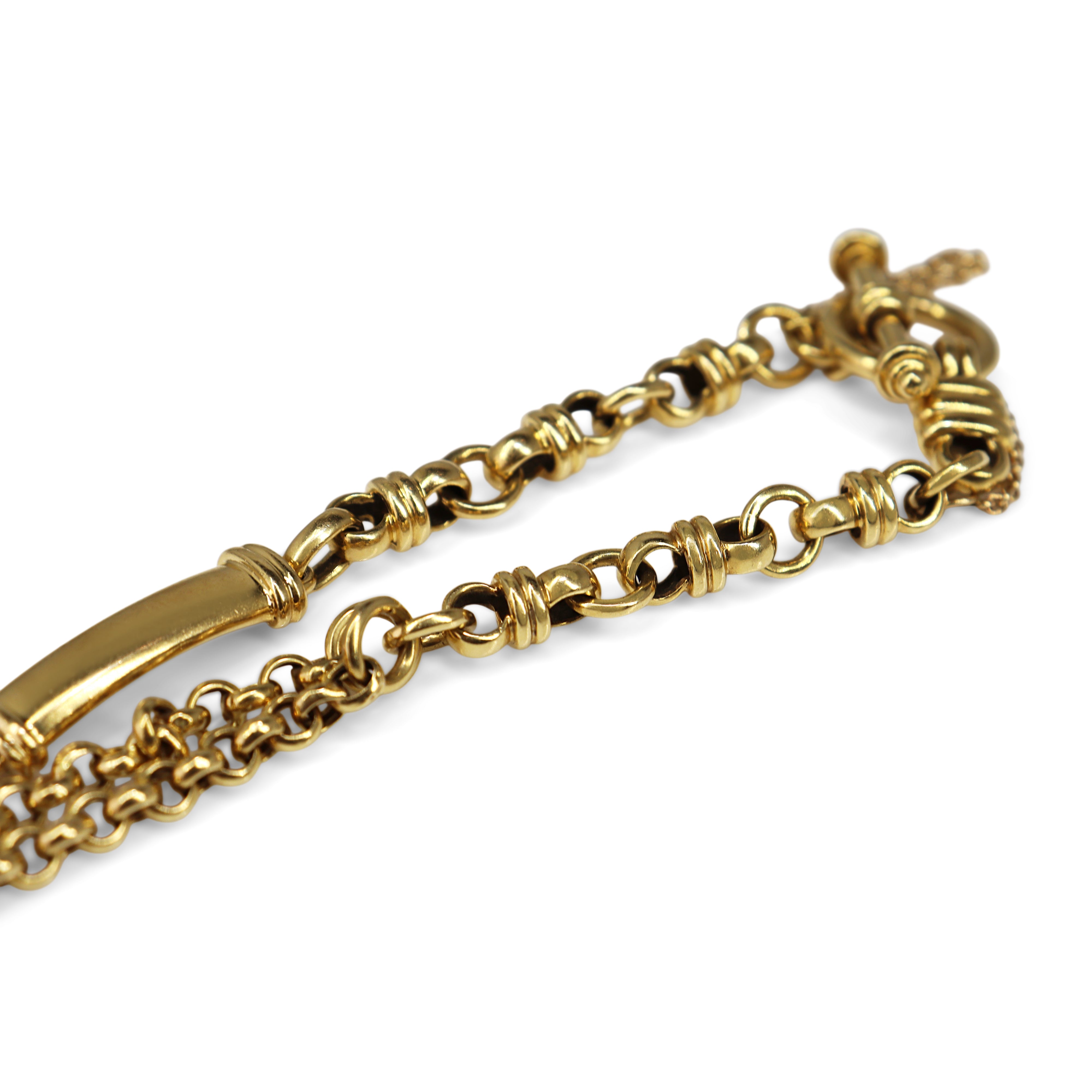 18ct Yellow Gold Fancy Link Belcher and Bar Bracelet with Diamond Heart Charm