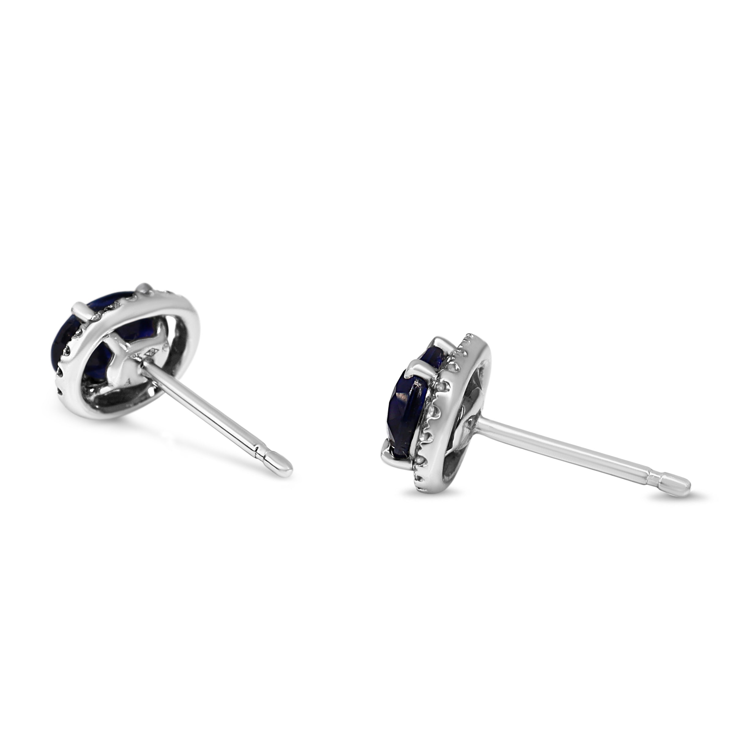 18ct White Gold Sapphire and Diamond Oval Halo Stud Earrings