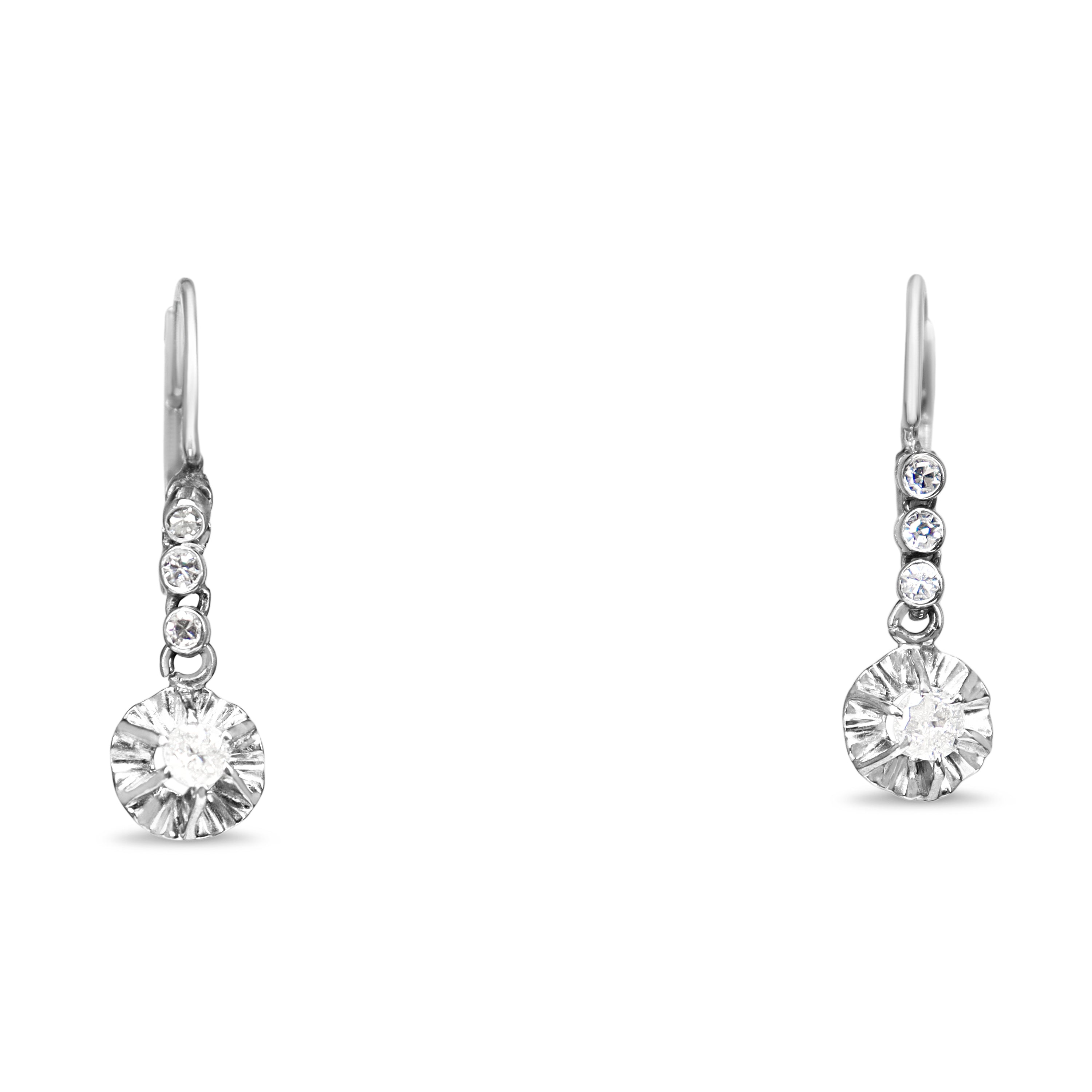 Palladium Old Cut Diamond Drop Earrings