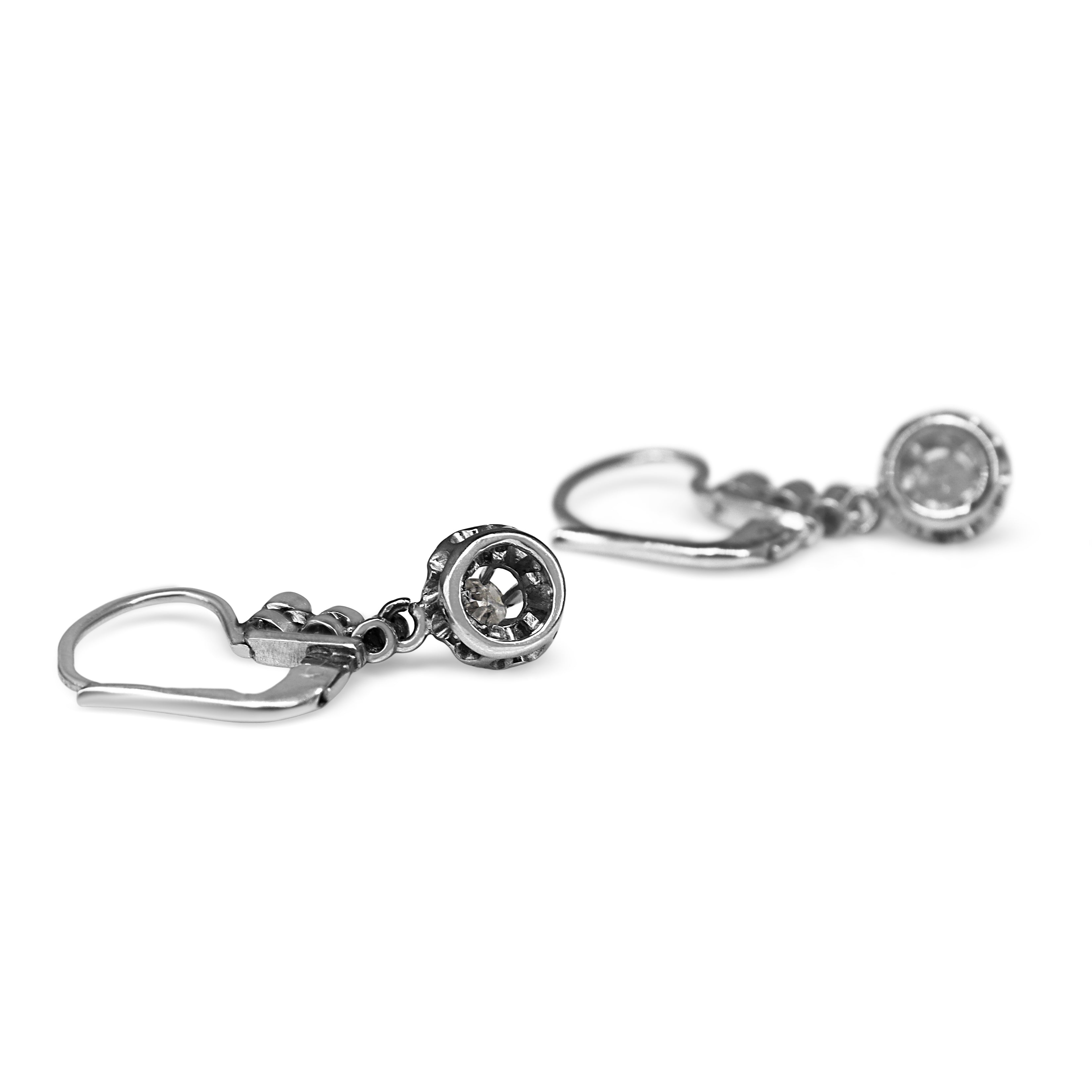 Palladium Old Cut Diamond Drop Earrings