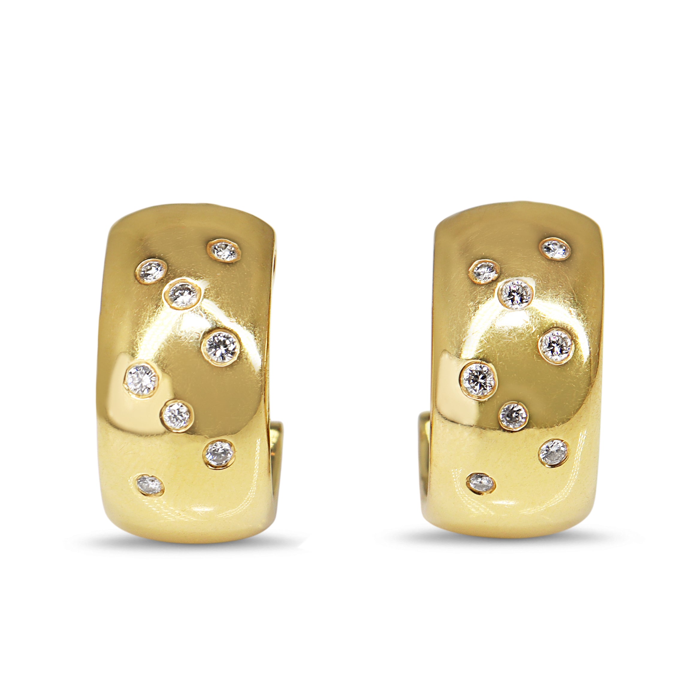 18ct Yellow Gold Rubbed in Diamond Chunky Gold Hoop Earrings