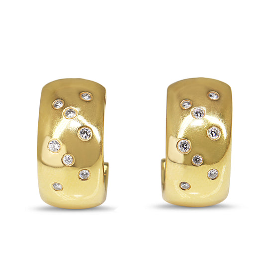 18ct Yellow Gold Rubbed in Diamond Chunky Gold Hoop Earrings