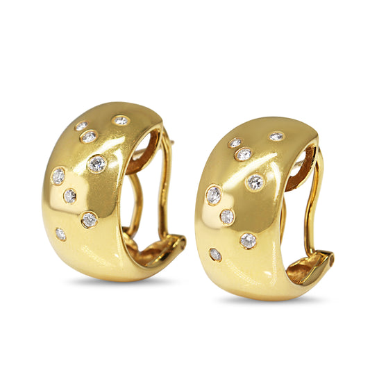 18ct Yellow Gold Rubbed in Diamond Chunky Gold Hoop Earrings