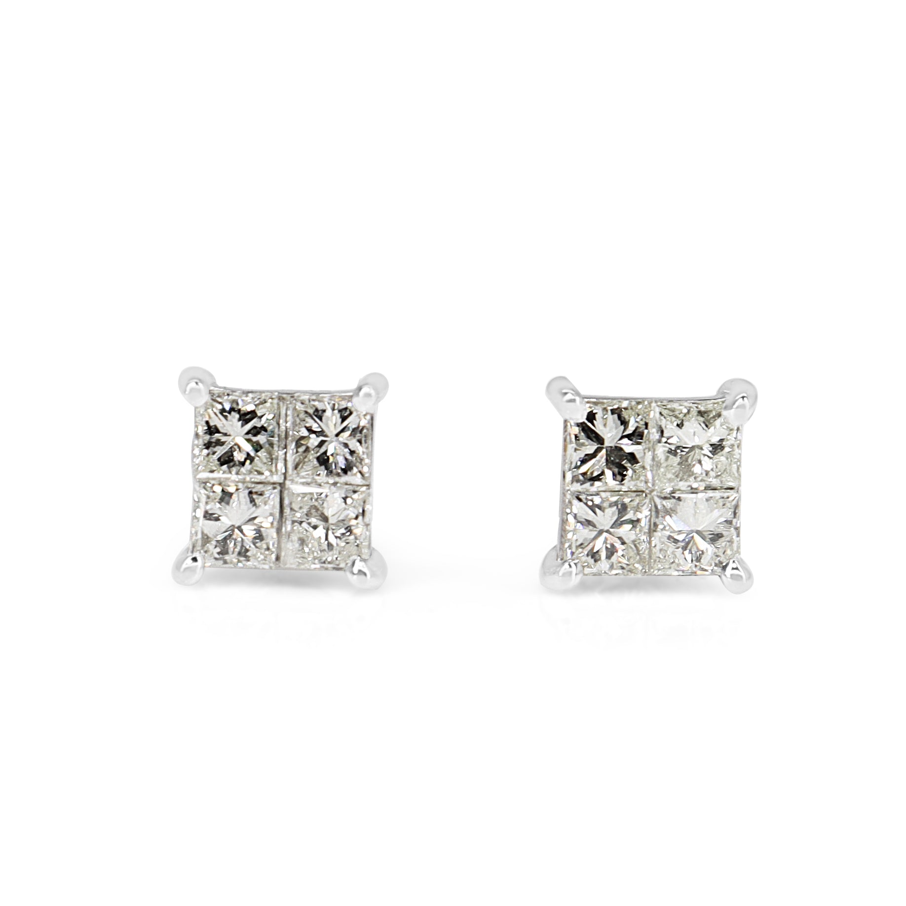 18ct White Gold Princess Cut Diamond Cluster Stud Earrings
