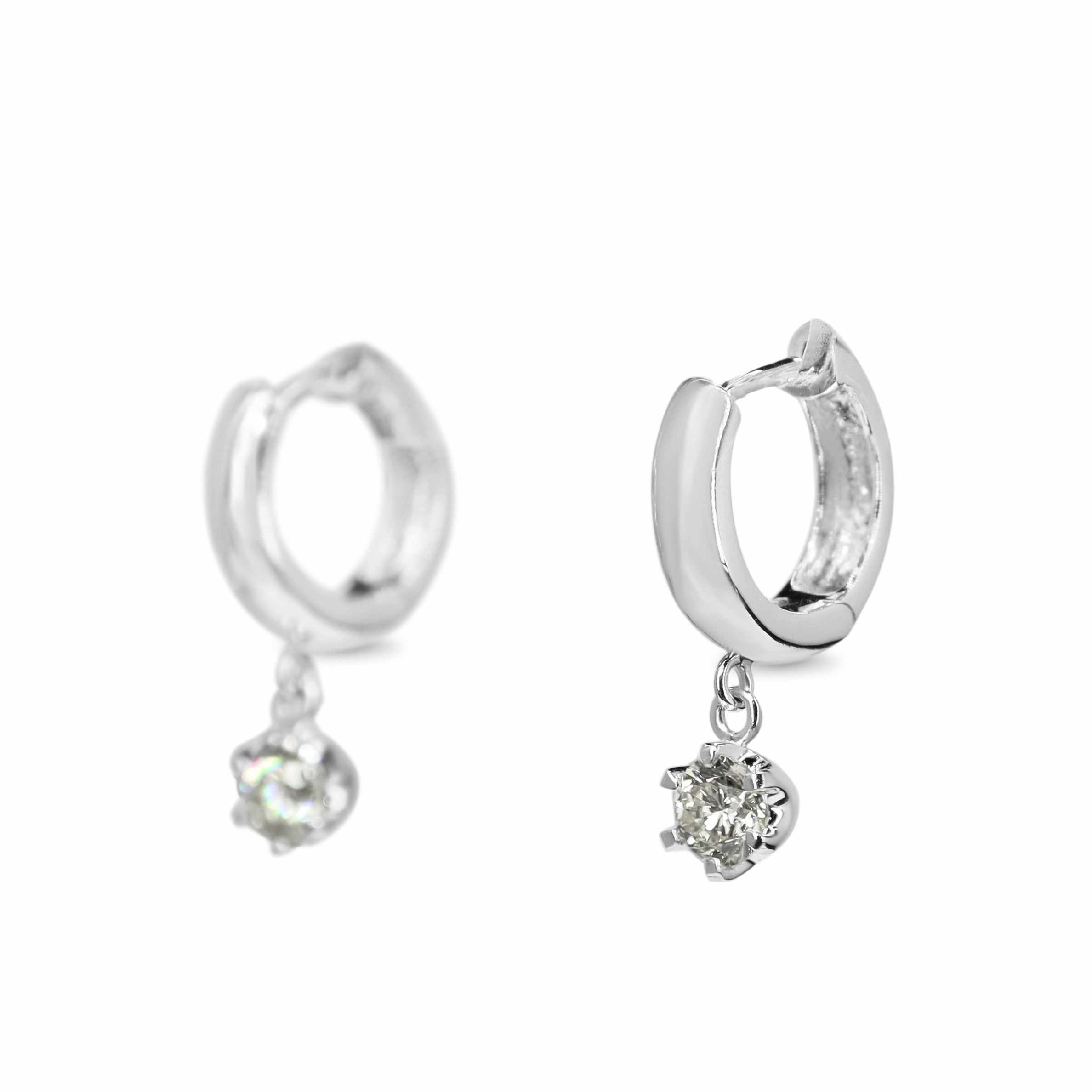 18ct White Gold Hoop Earrings with Diamond Drop