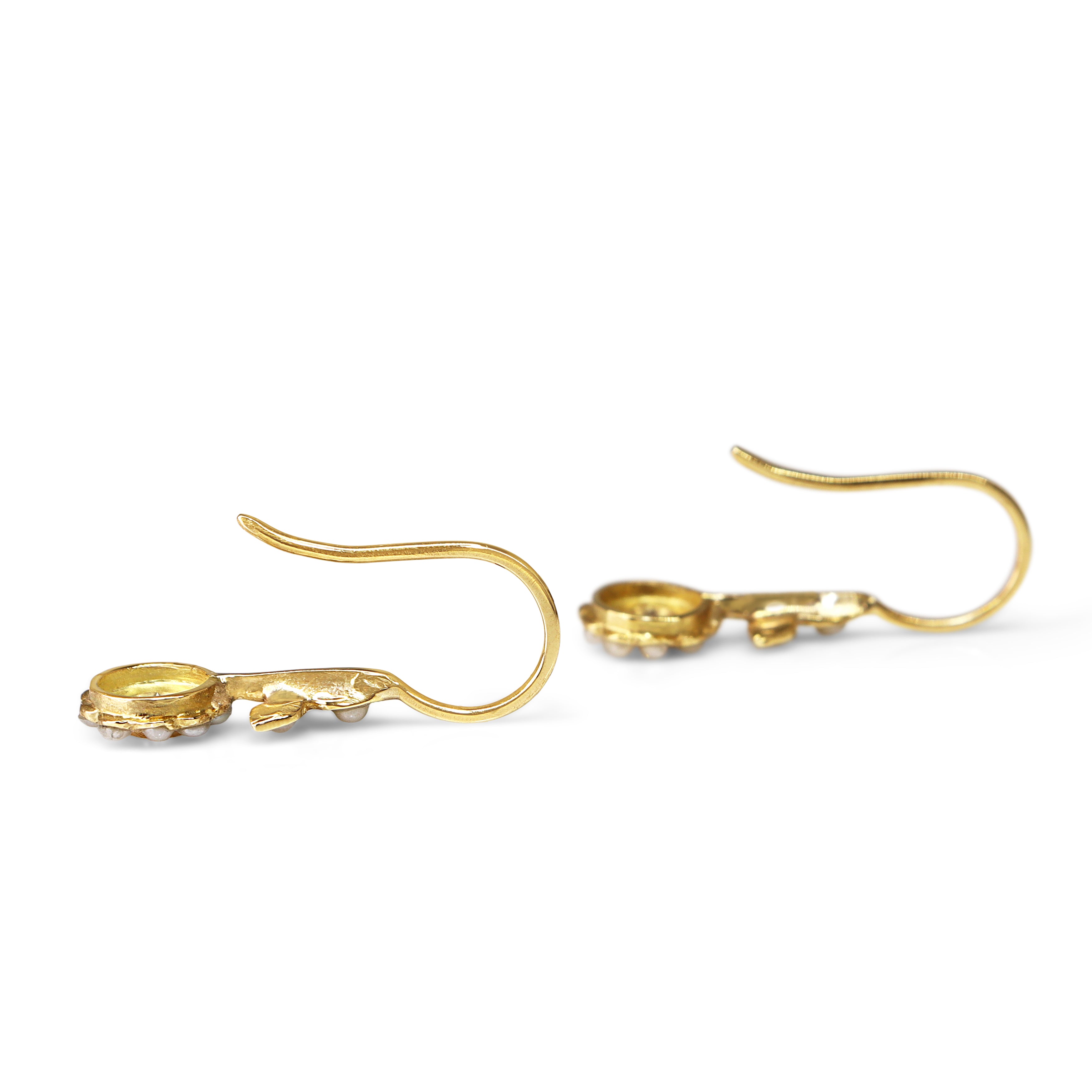 18ct Yellow Gold Seed Pearl and Diamond Drop Earrings