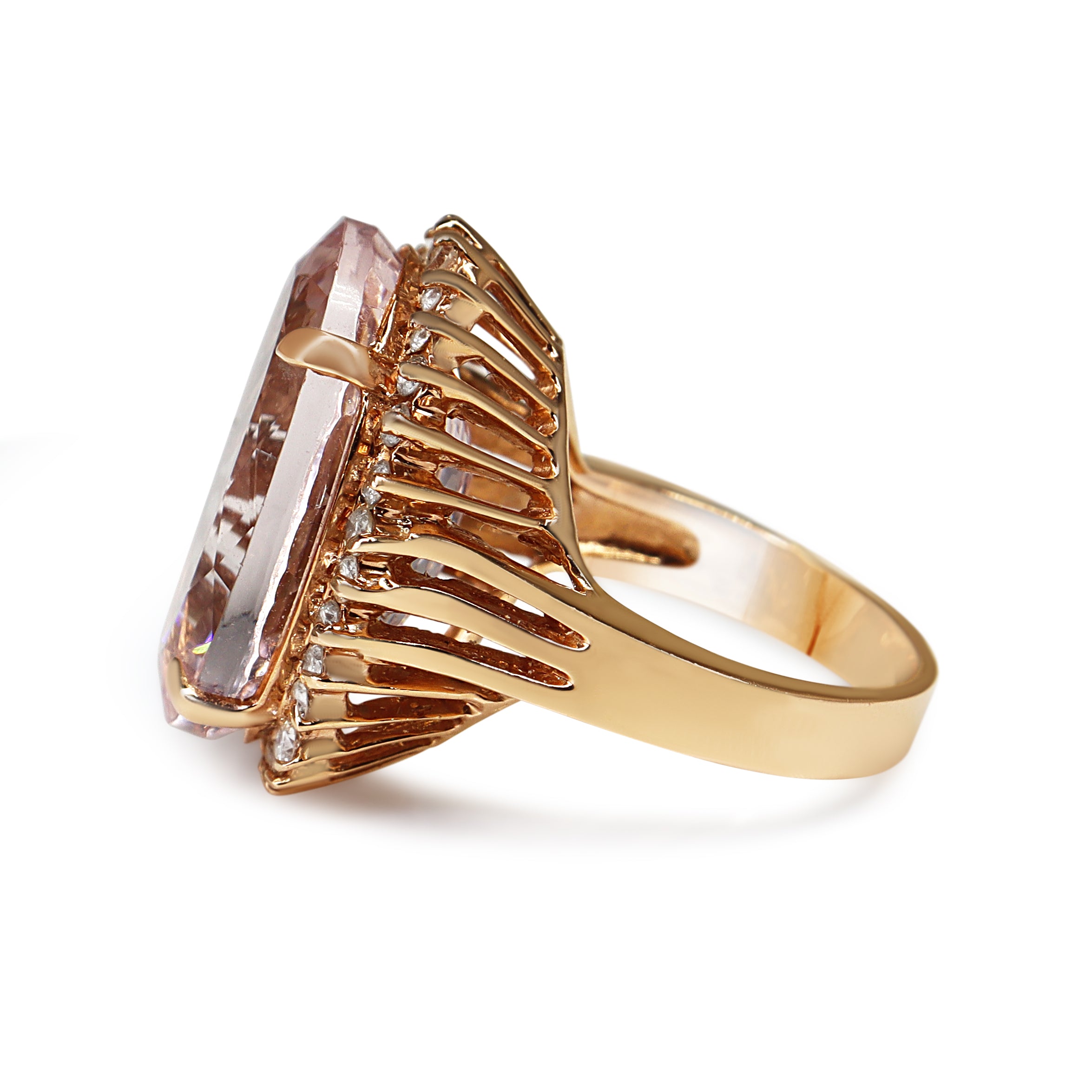 14ct Rose Gold 22.00ct Morganite and Diamond Halo Cocktail Ring