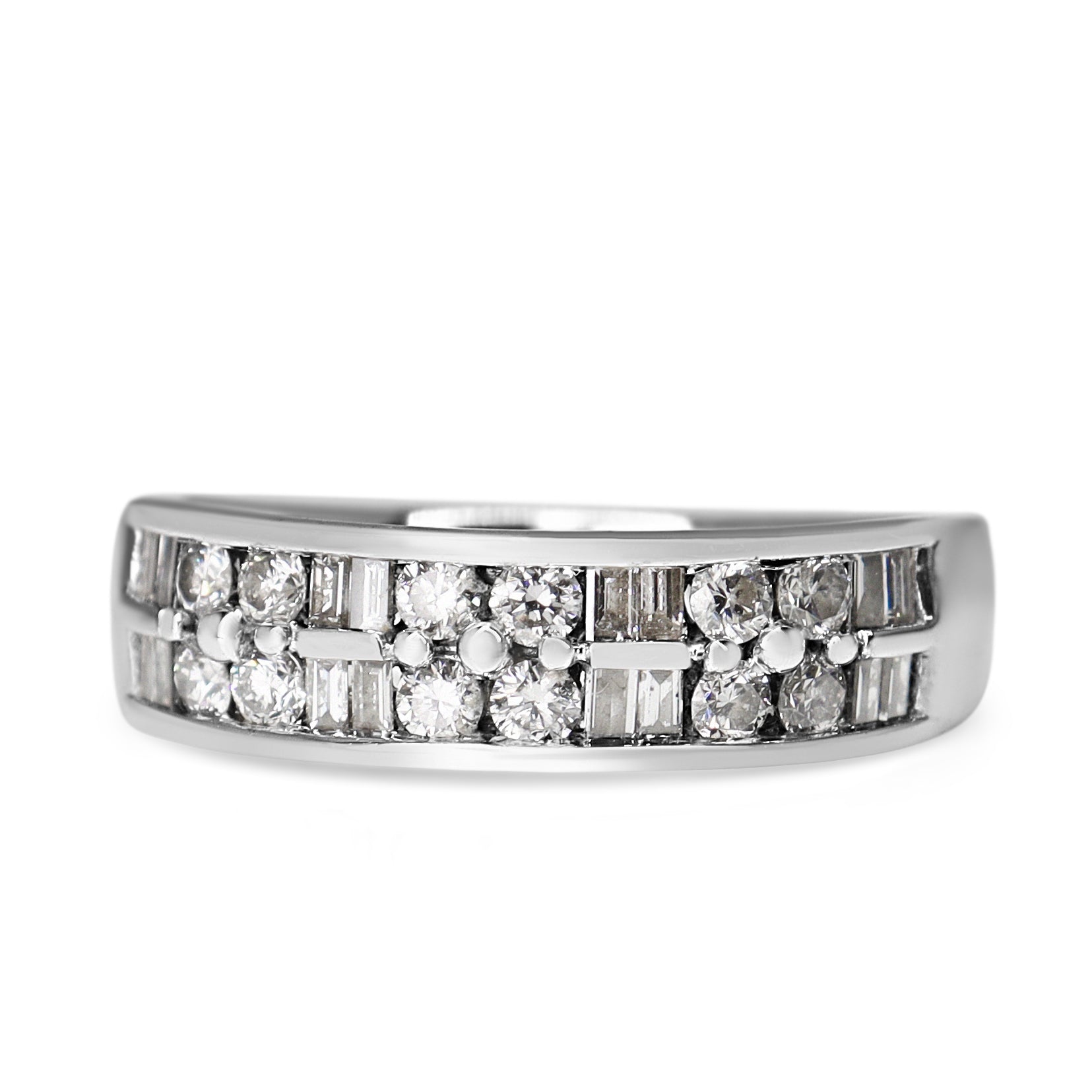 18ct White Gold Baguette and Brilliant Cut Diamond Band Ring