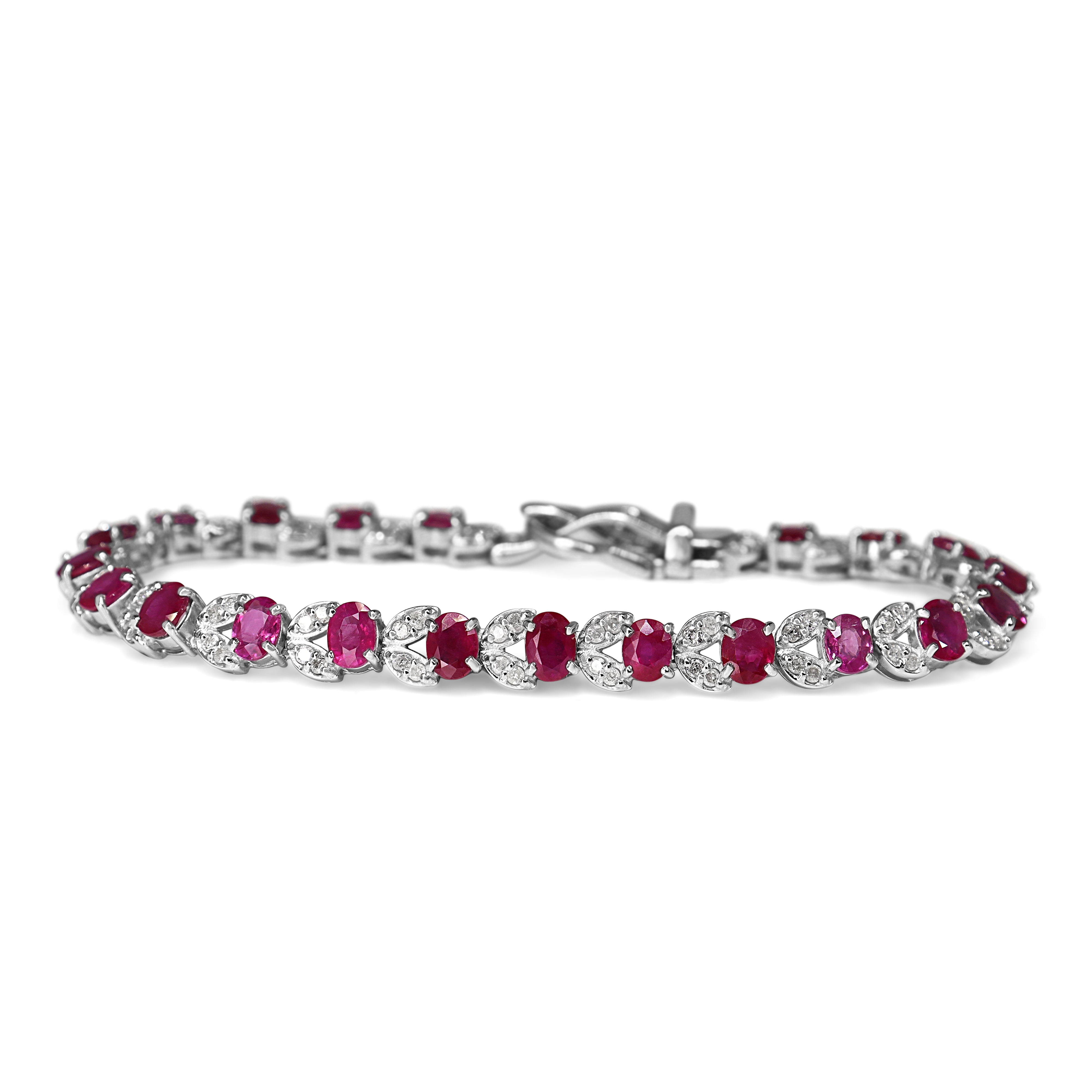 18ct White Gold Ruby and Diamond Floral Bracelet