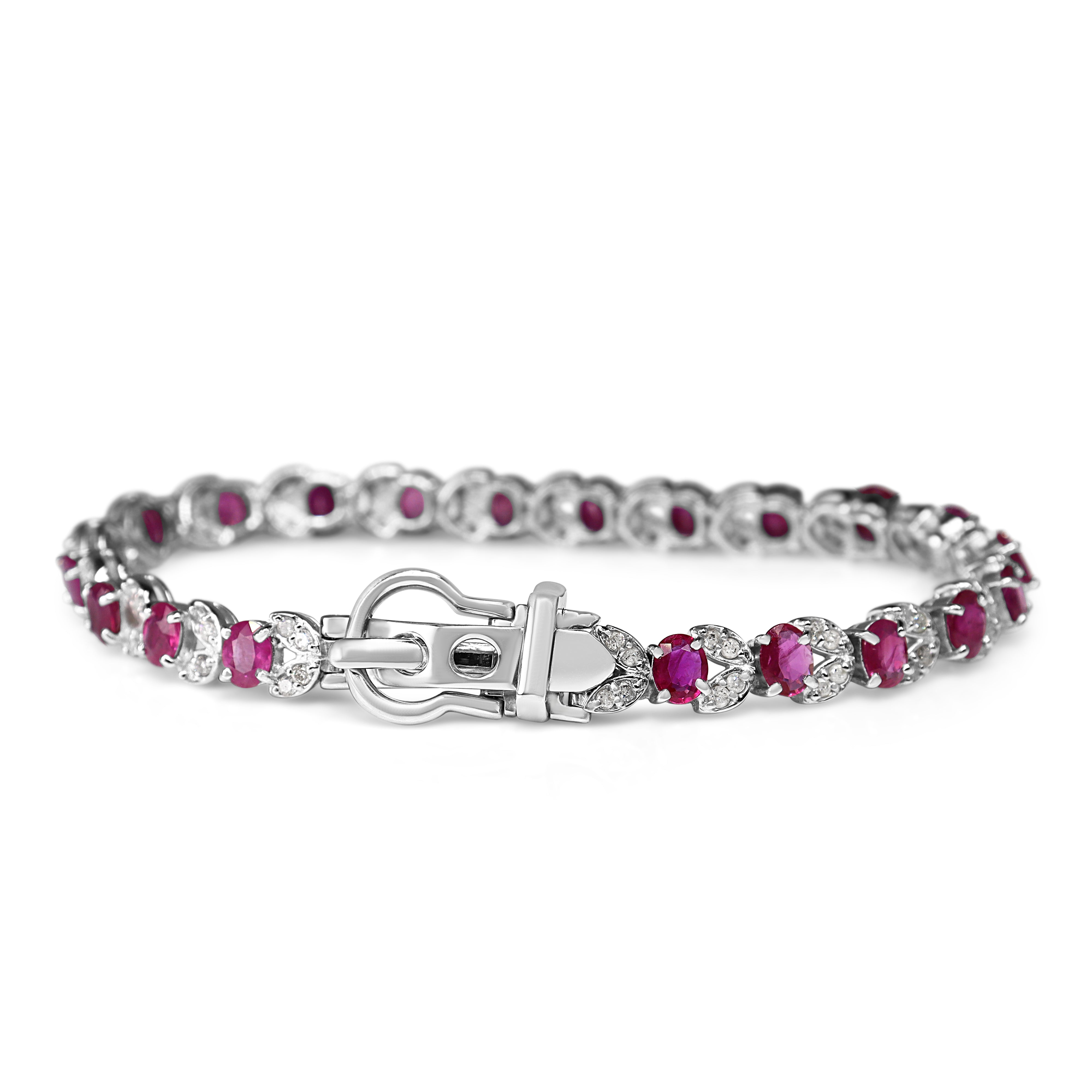 18ct White Gold Ruby and Diamond Floral Bracelet