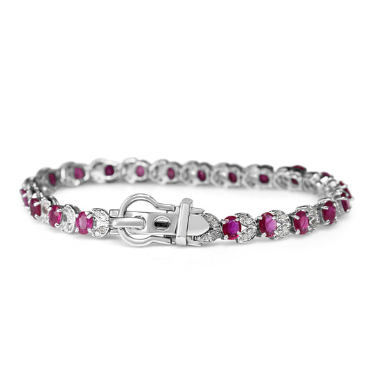 18ct White Gold Ruby and Diamond Floral Bracelet