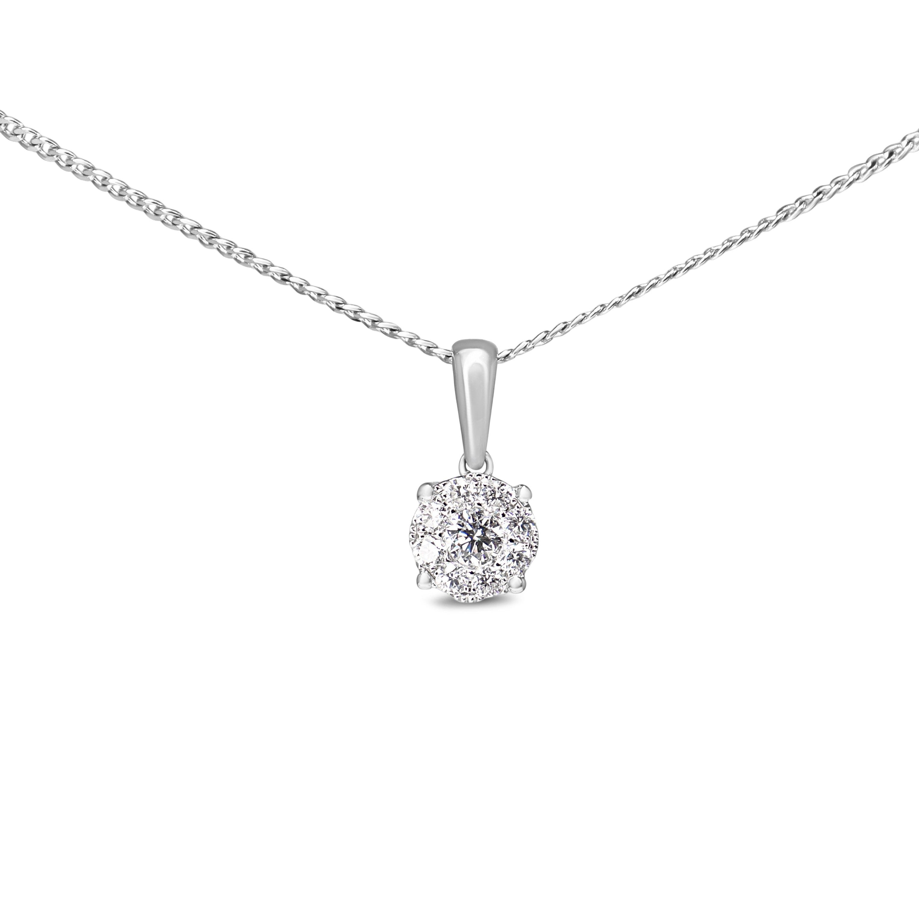 18ct White Gold Diamond Cluster Pendant