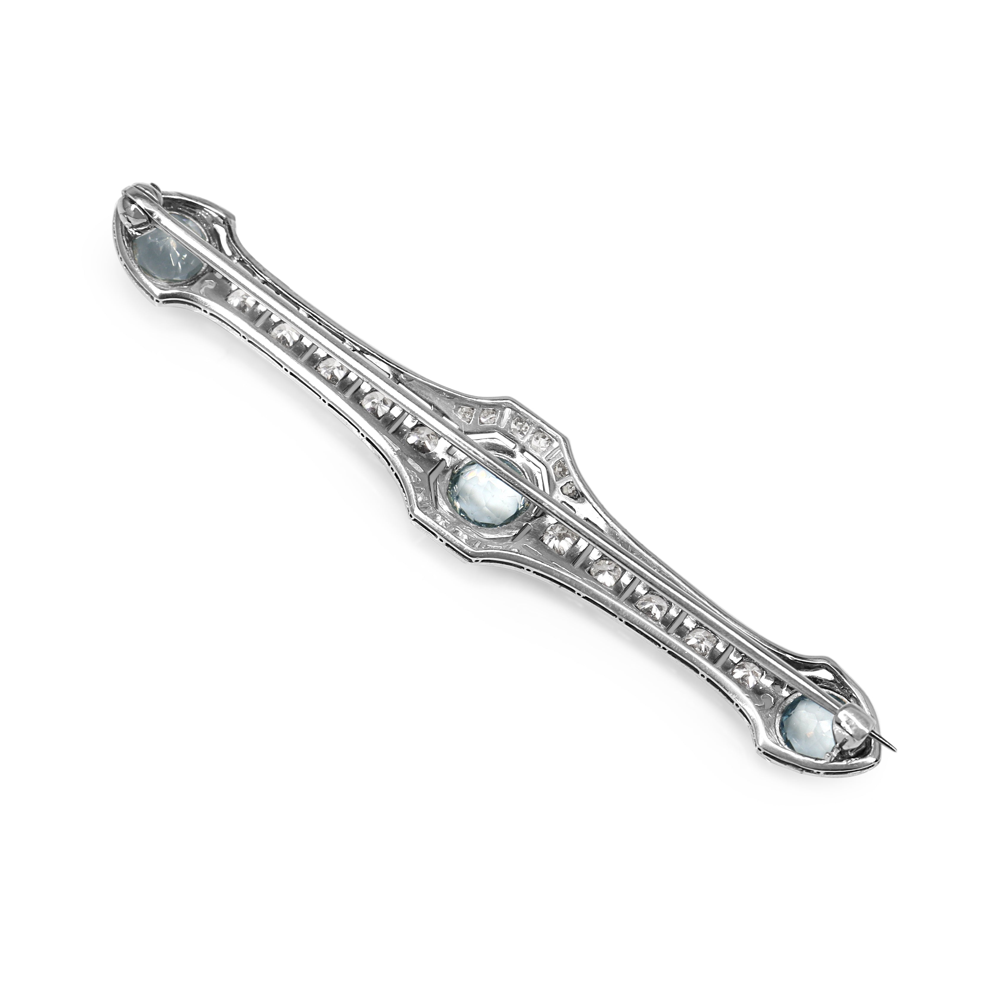 Platinum Art Deco Aquamarine and Old Cut Diamond Brooch