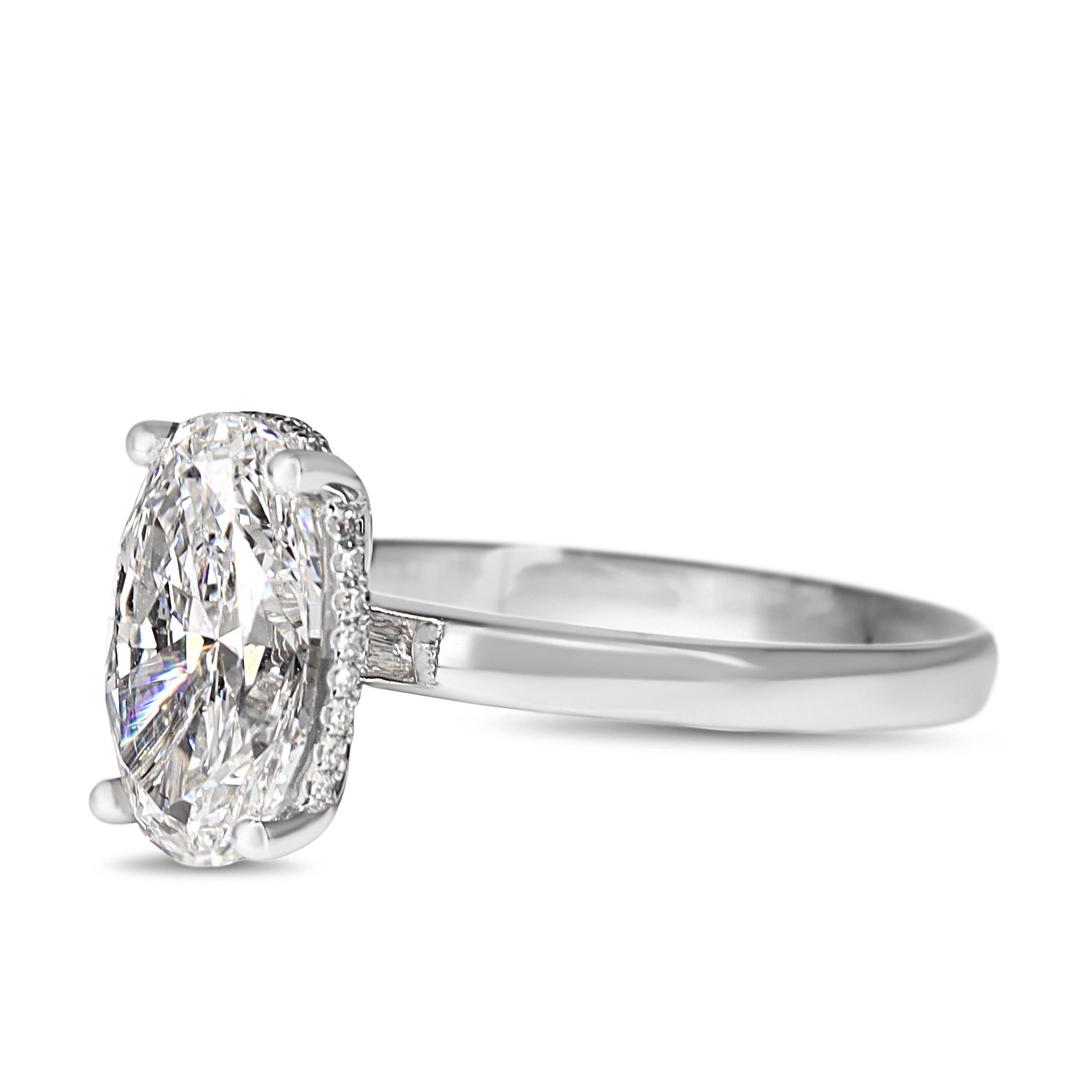 18ct White Gold 2.50ct Oval Lab Grown Diamond Ring With Hidden Halo