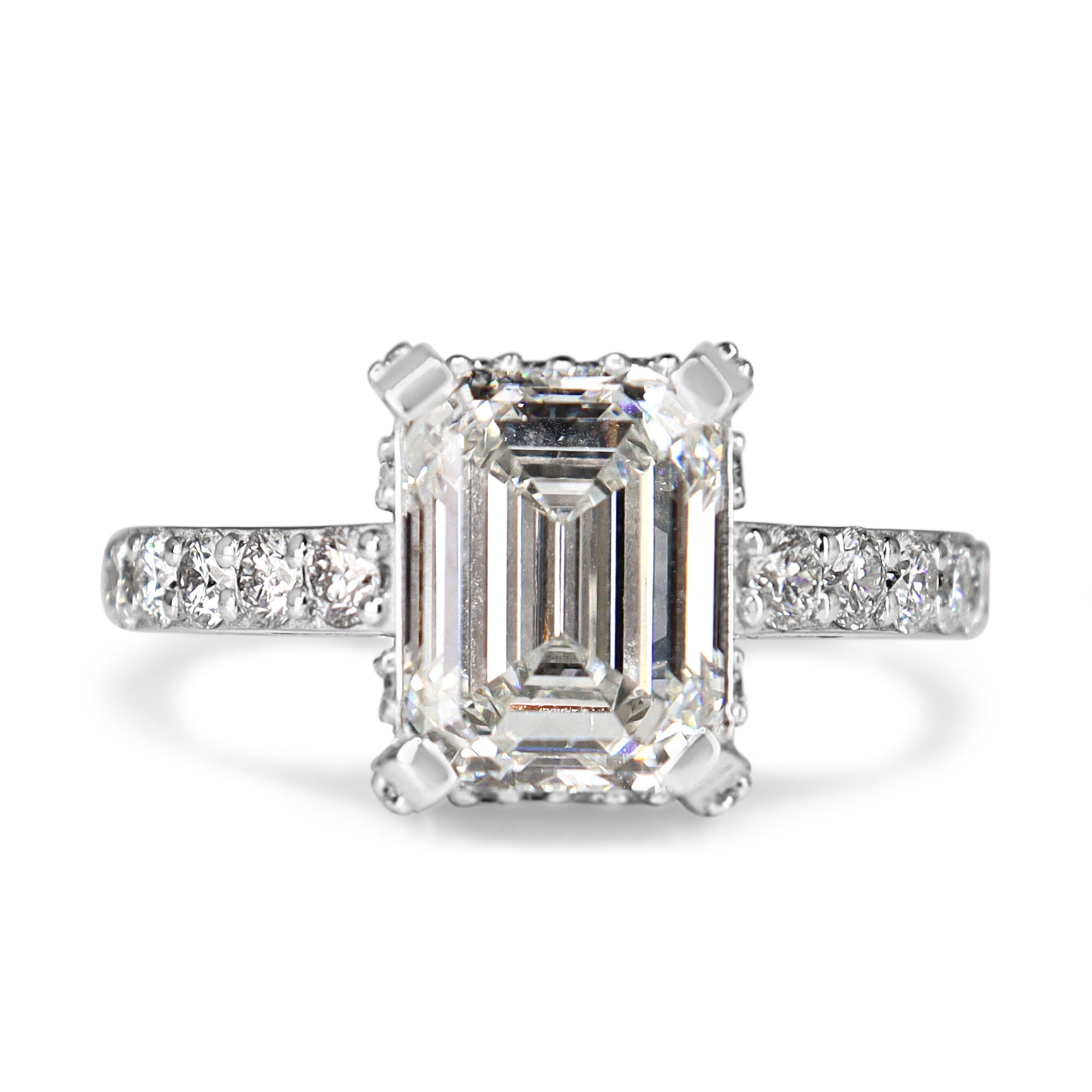 14ct White Gold 2.84ct Emerald Cut Lab Grown Diamond with Natural Diamond Basket/Shoulders