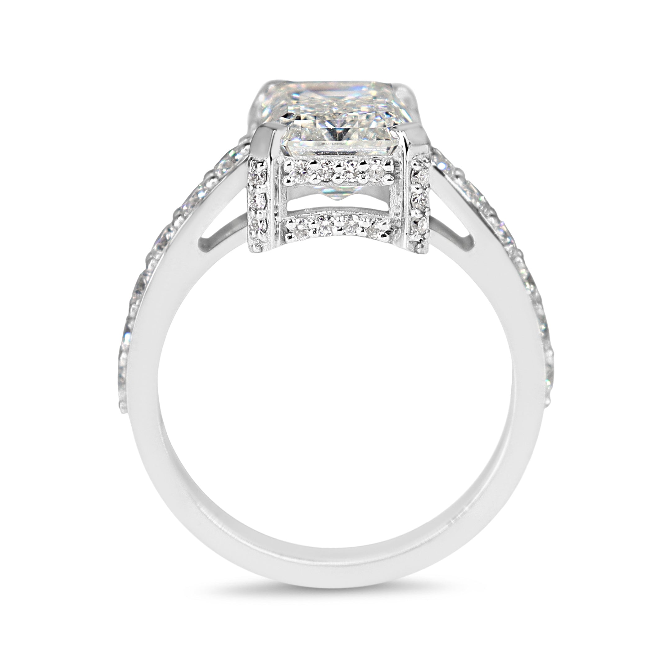 14ct White Gold 2.84ct Emerald Cut Lab Grown Diamond with Natural Diamond Basket/Shoulders