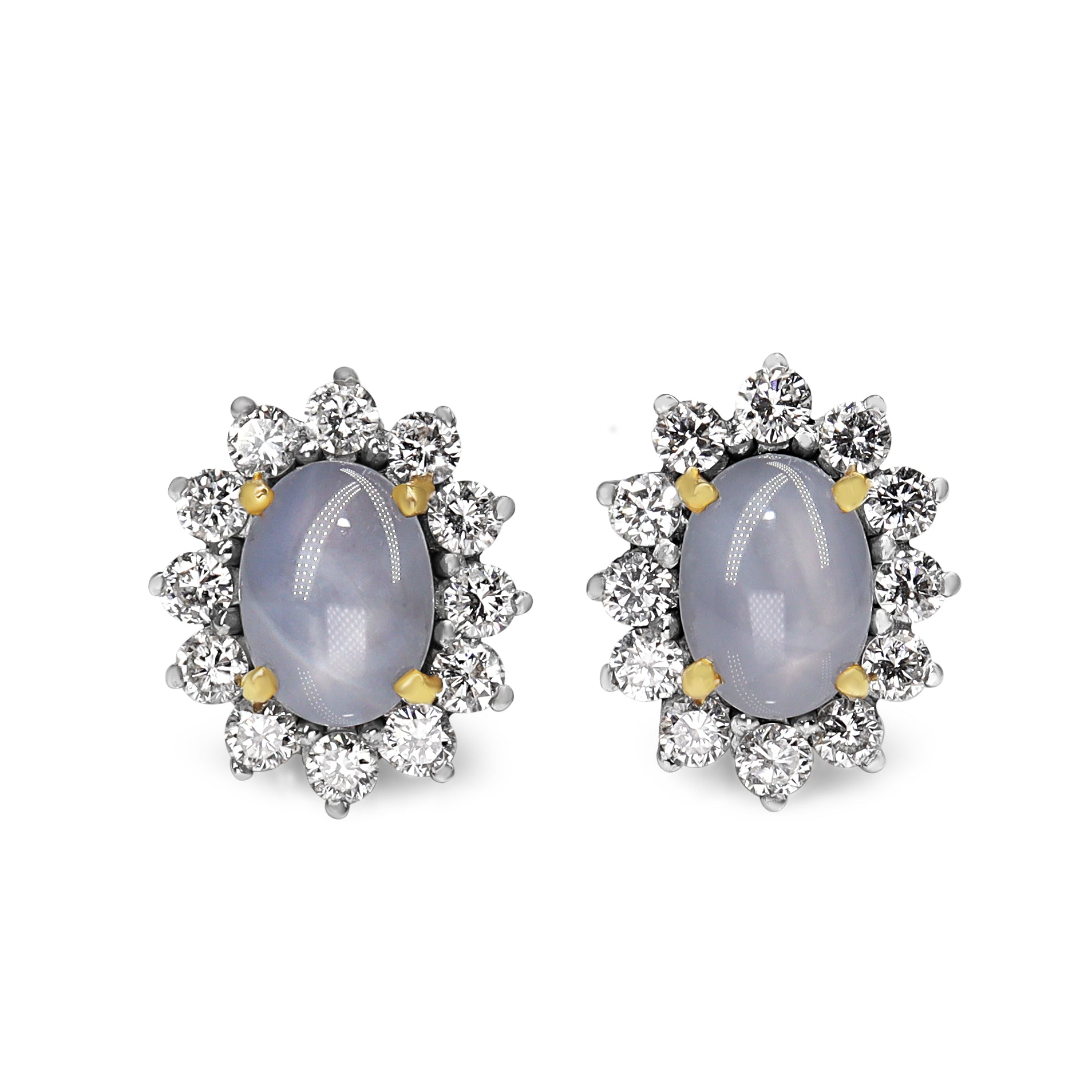 18ct Yellow and White Gold Star Sapphire and Diamond Halo Stud Earrings