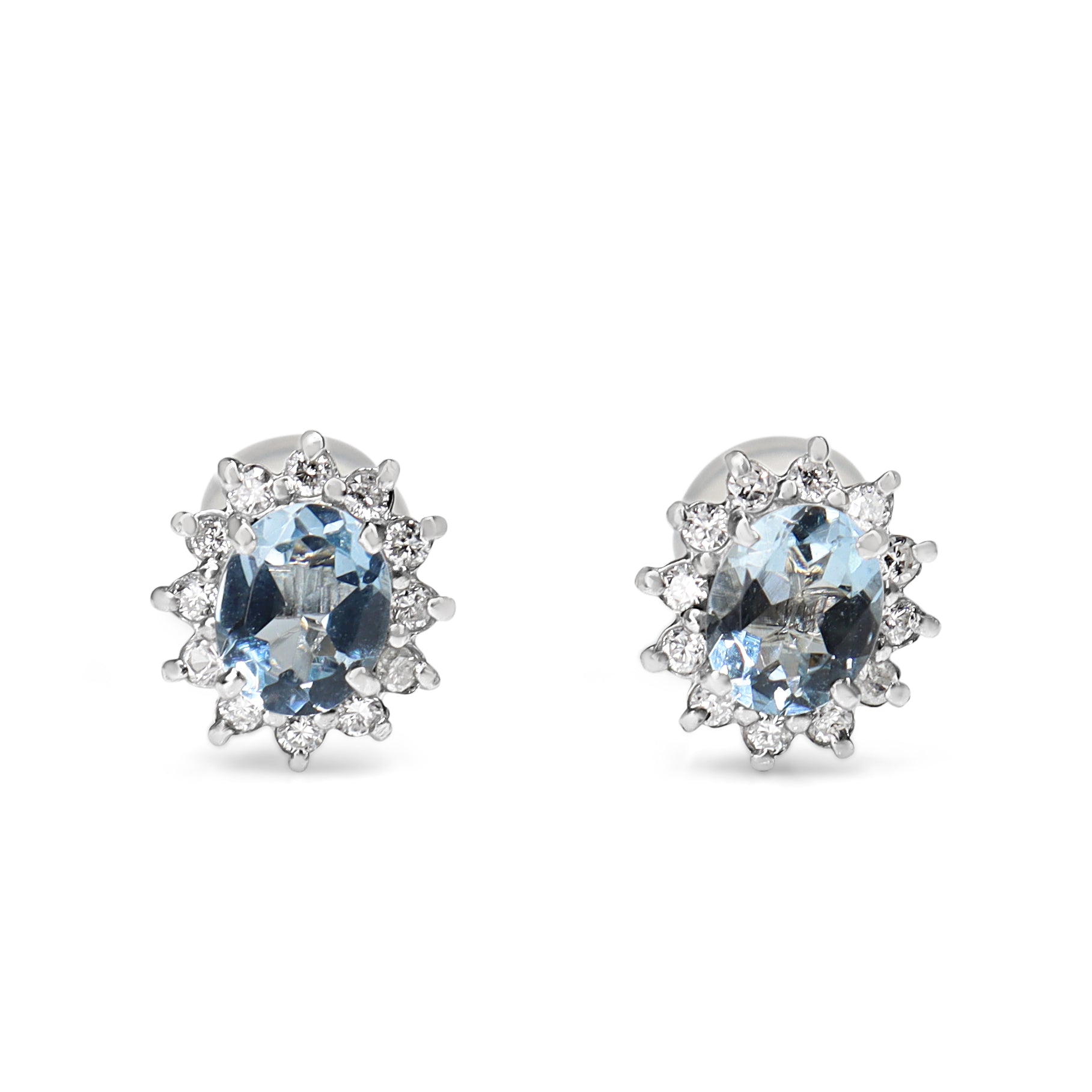 Platinum Aquamarine and Diamond Halo Stud Earrings