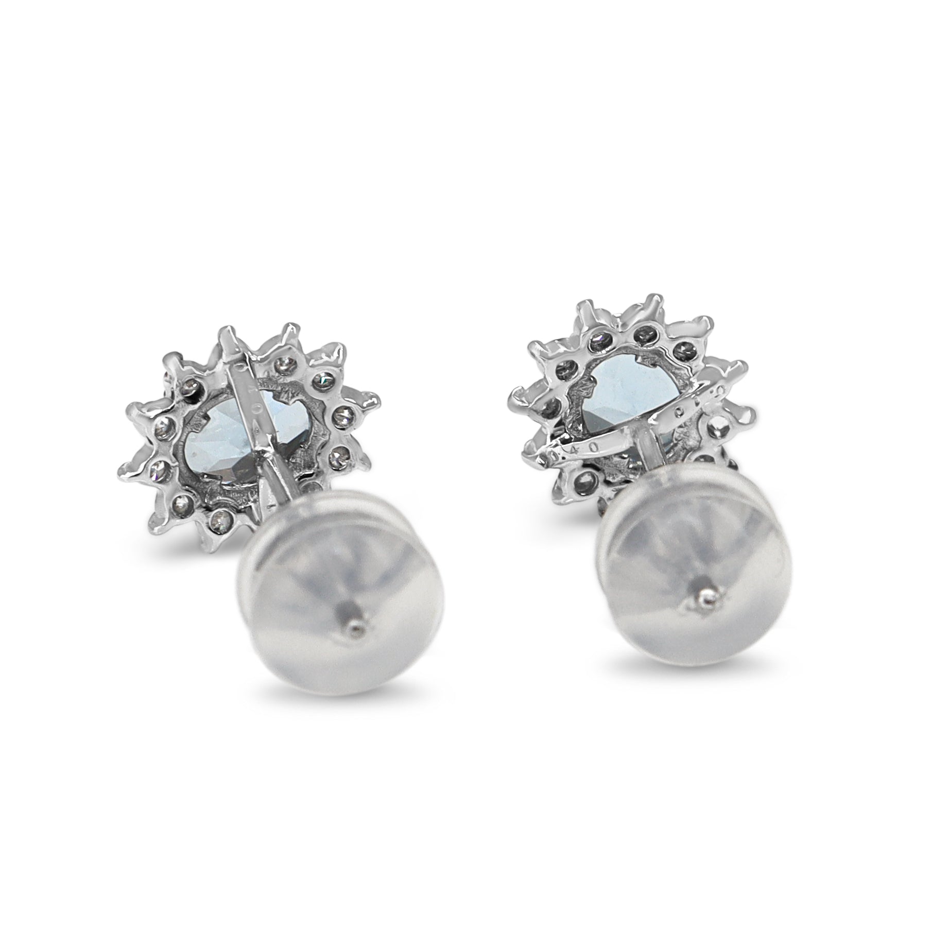 Platinum Aquamarine and Diamond Halo Stud Earrings