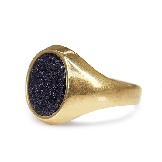 9ct Yellow Gold Blue Gold Stone Signet Ring