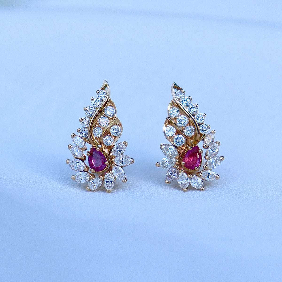 18ct Yellow Gold Ruby and Diamond Climber Earrings