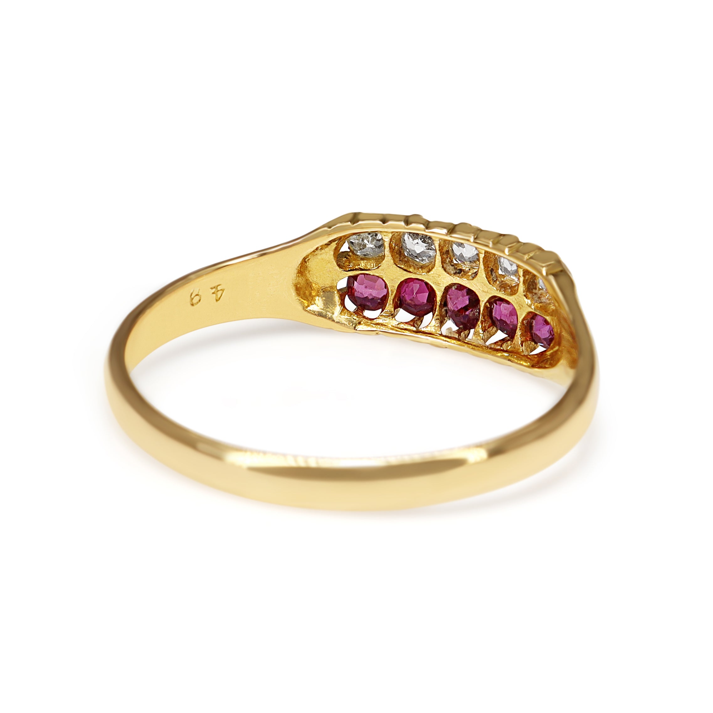 18ct Yellow Gold Antique Old Cut Diamond and Ruby Ring