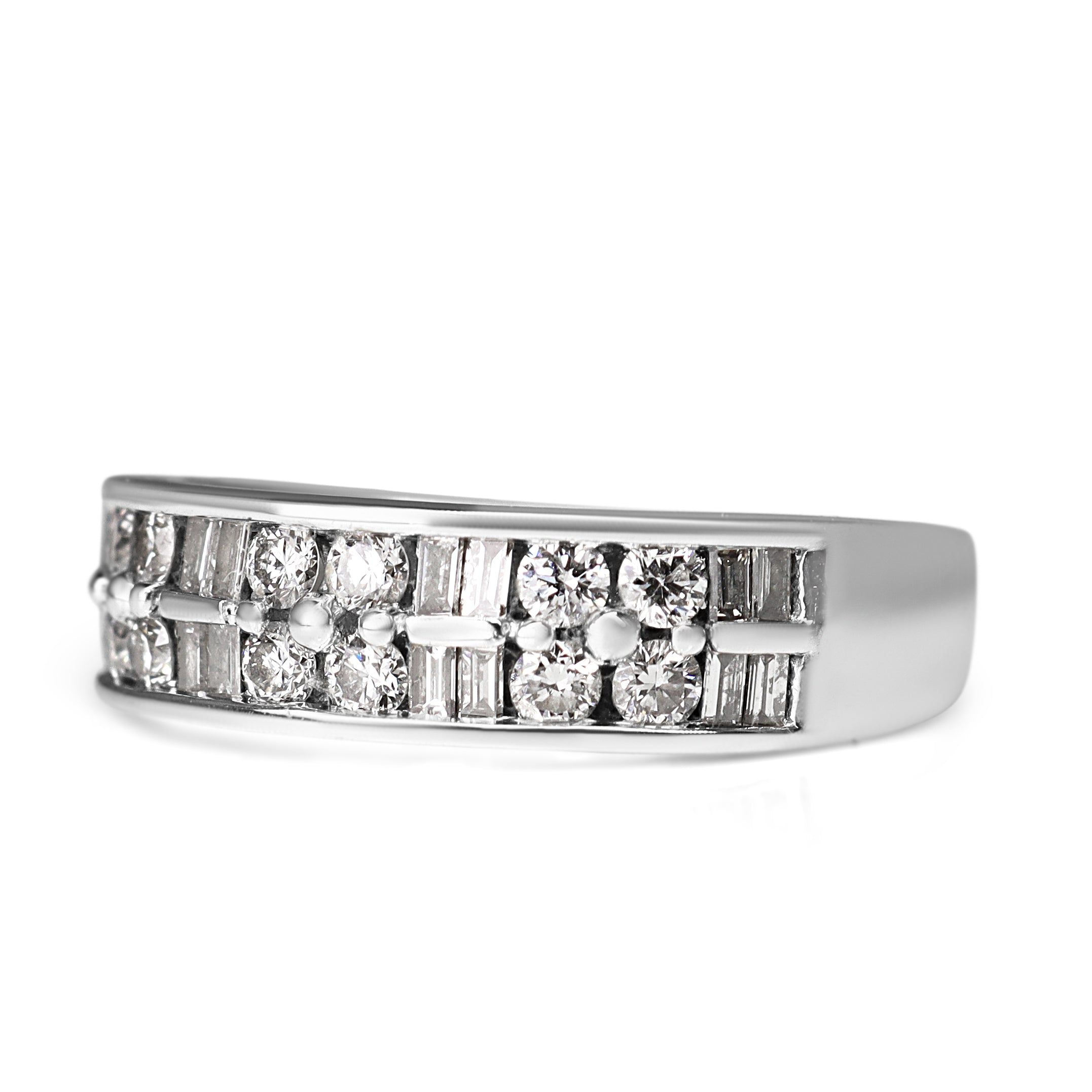 18ct White Gold Baguette and Brilliant Cut Diamond Band Ring