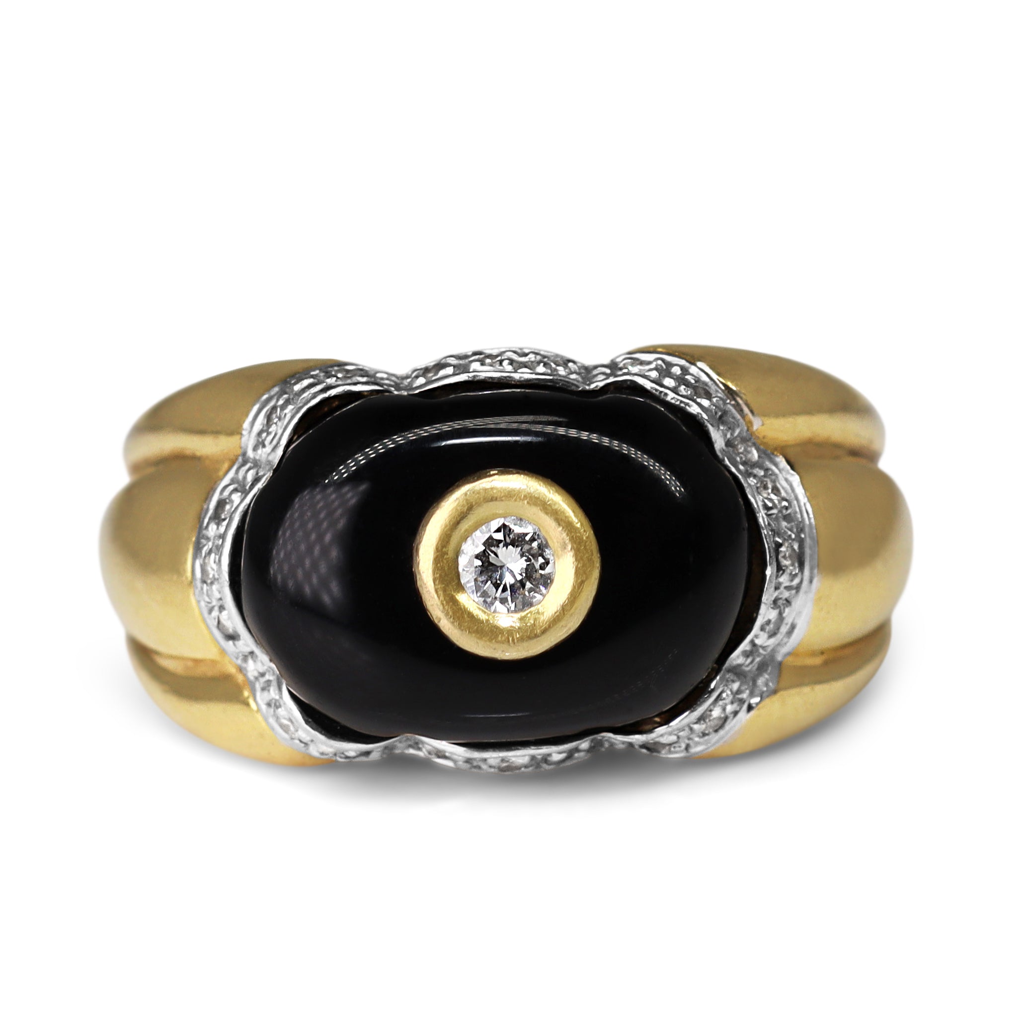 18ct Yellow Gold Vintage Onyx and Diamond Ring