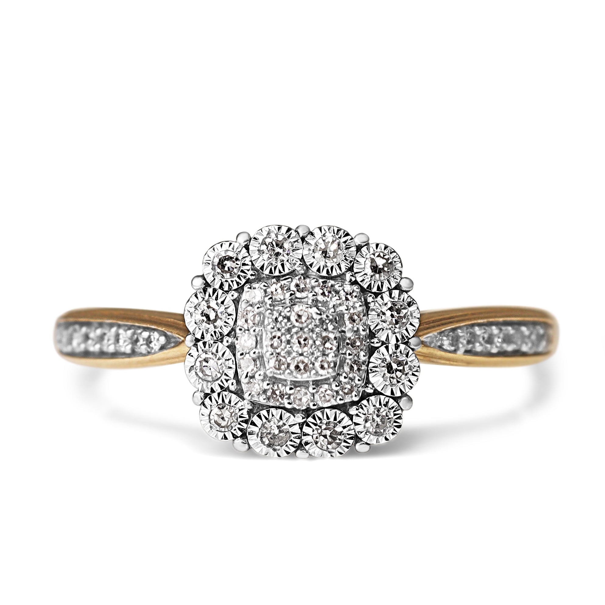 9ct Yellow and White Gold Cushion Cluster Diamond Ring