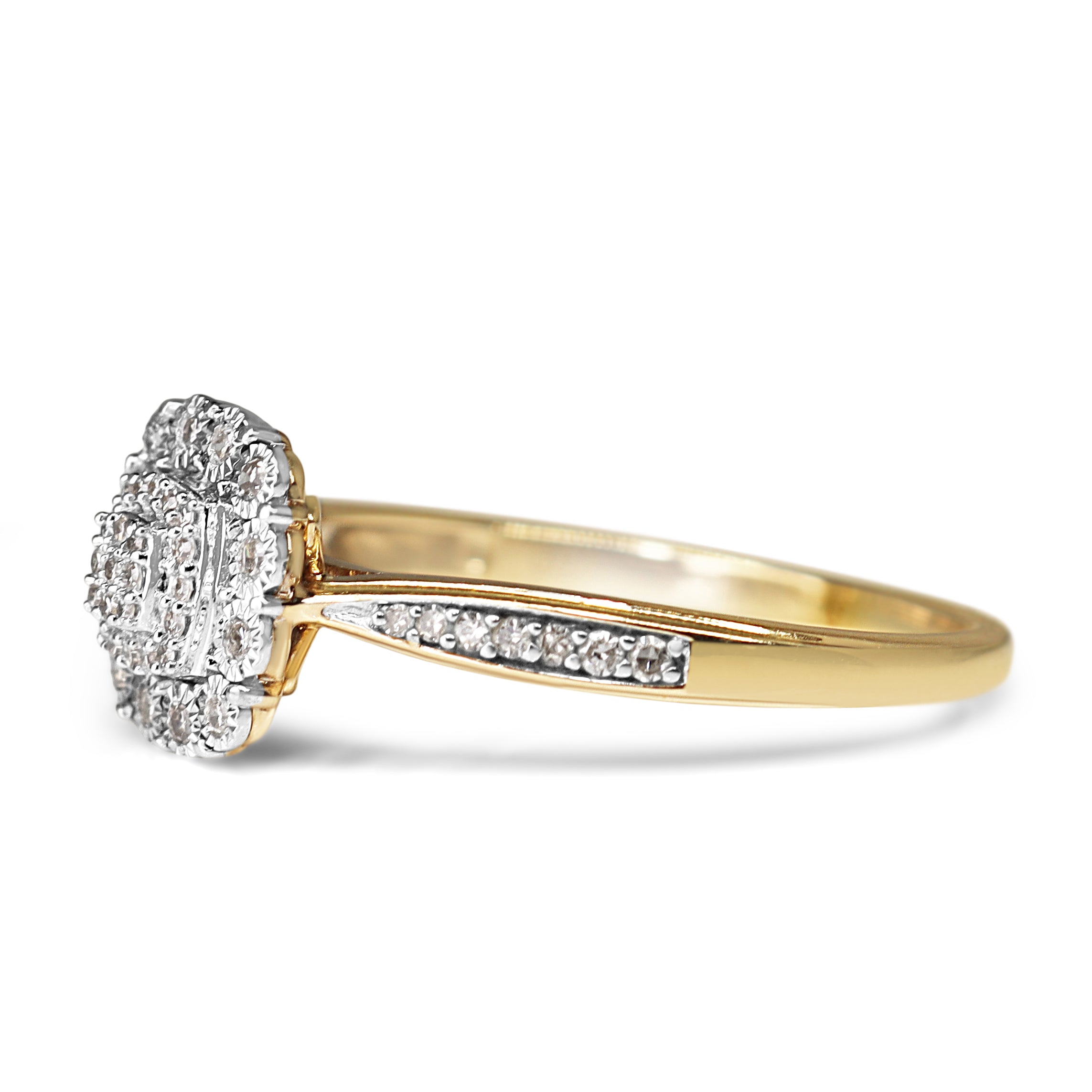 9ct Yellow and White Gold Cushion Cluster Diamond Ring