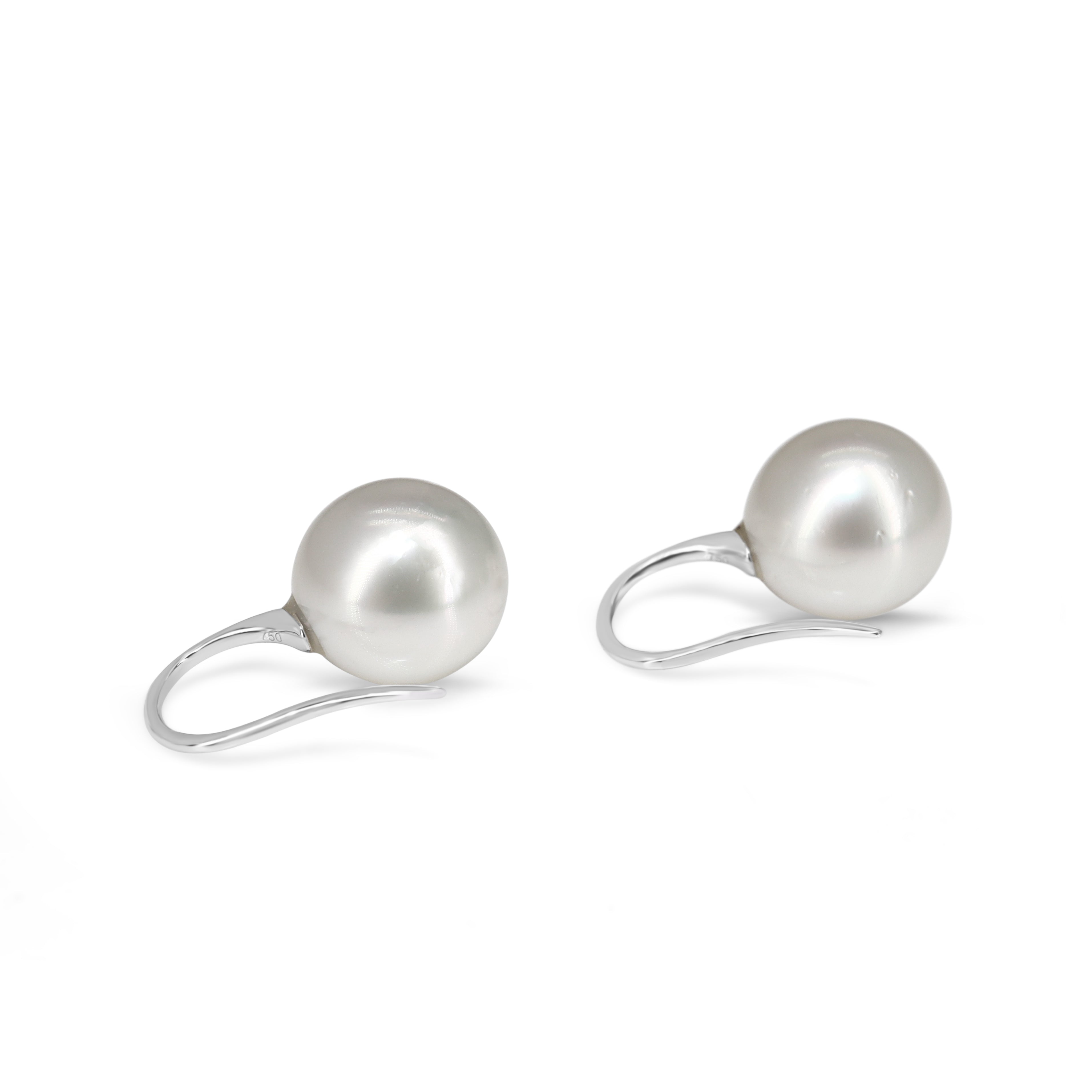 18ct White Gold 12mm South Sea Pearl Earrings on French Hook Style Fitting