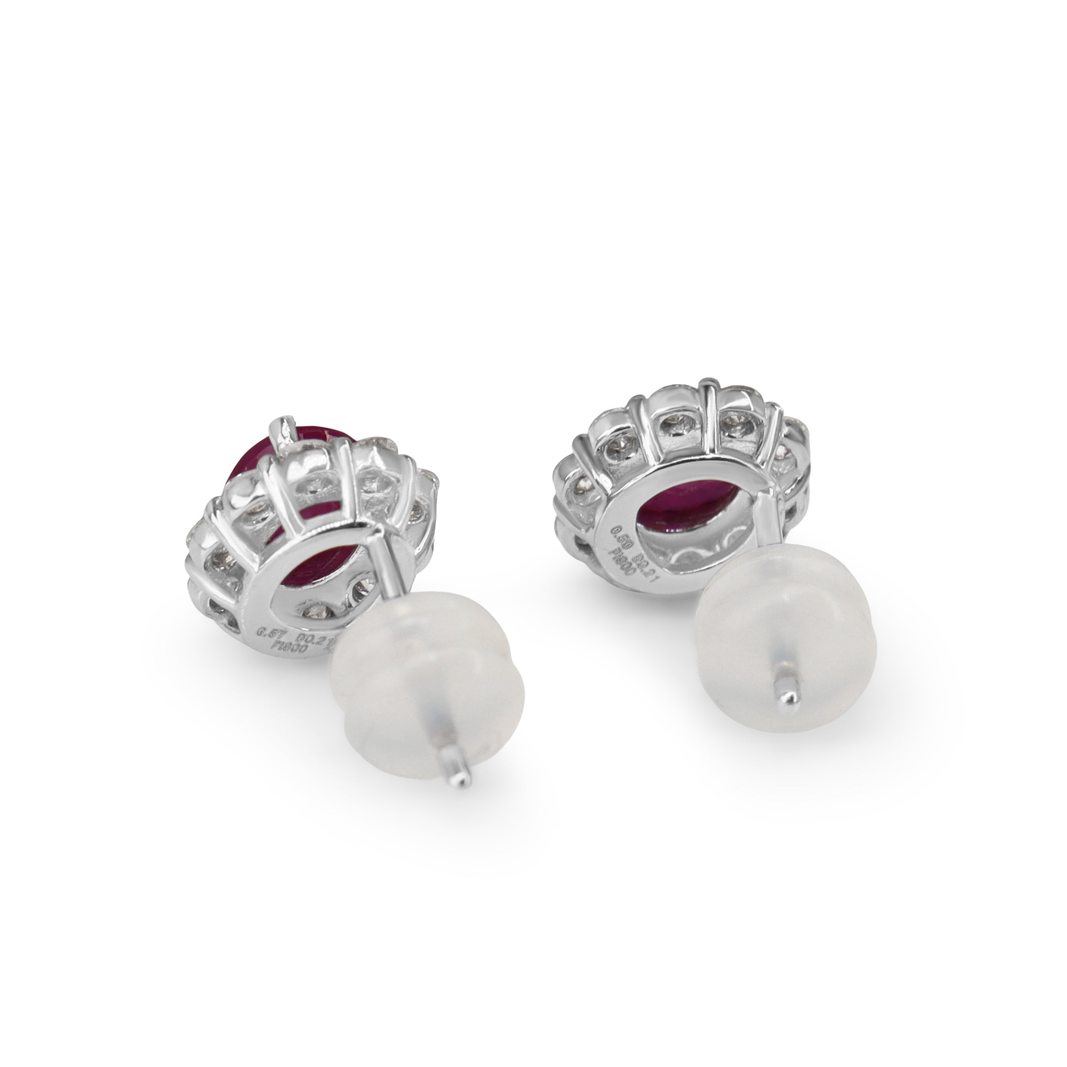 Platinum Ruby and Diamond Halo Stud Earrings