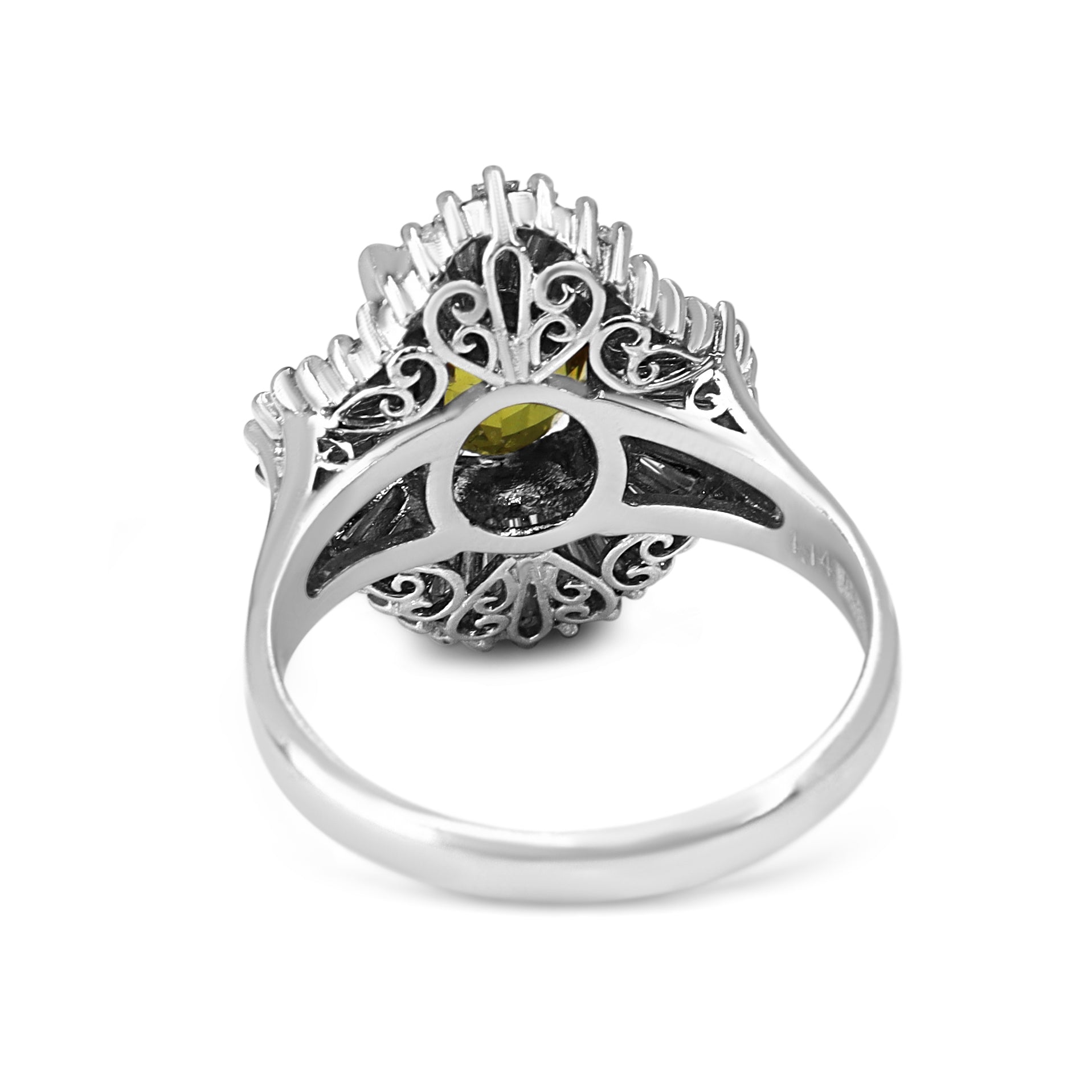 Platinum Yellow Sapphire and Diamond Halo Ballerina Style Ring
