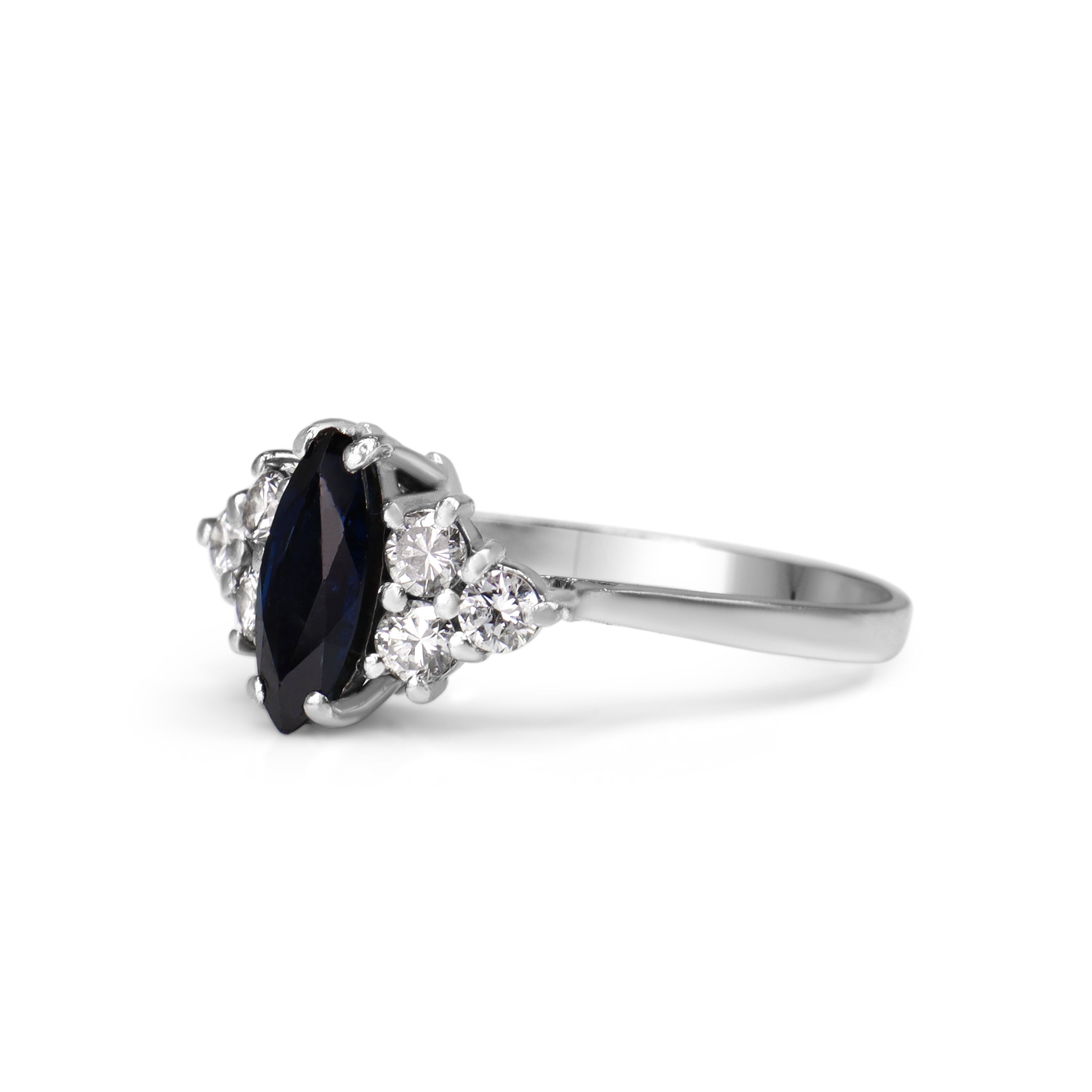 18ct White Gold Marquise Sapphire and Diamond Ring