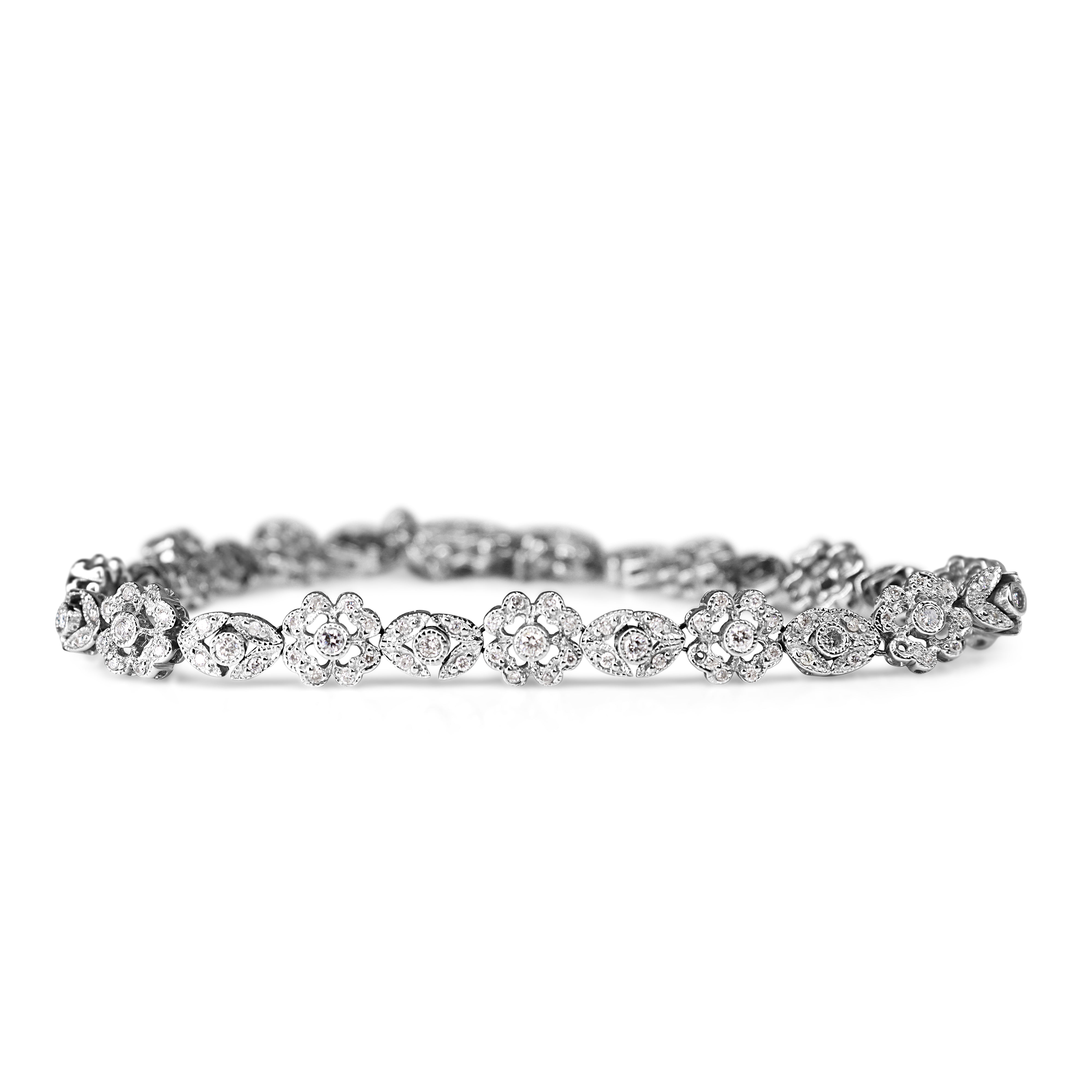 18ct White Gold Floral Diamond Bracelet
