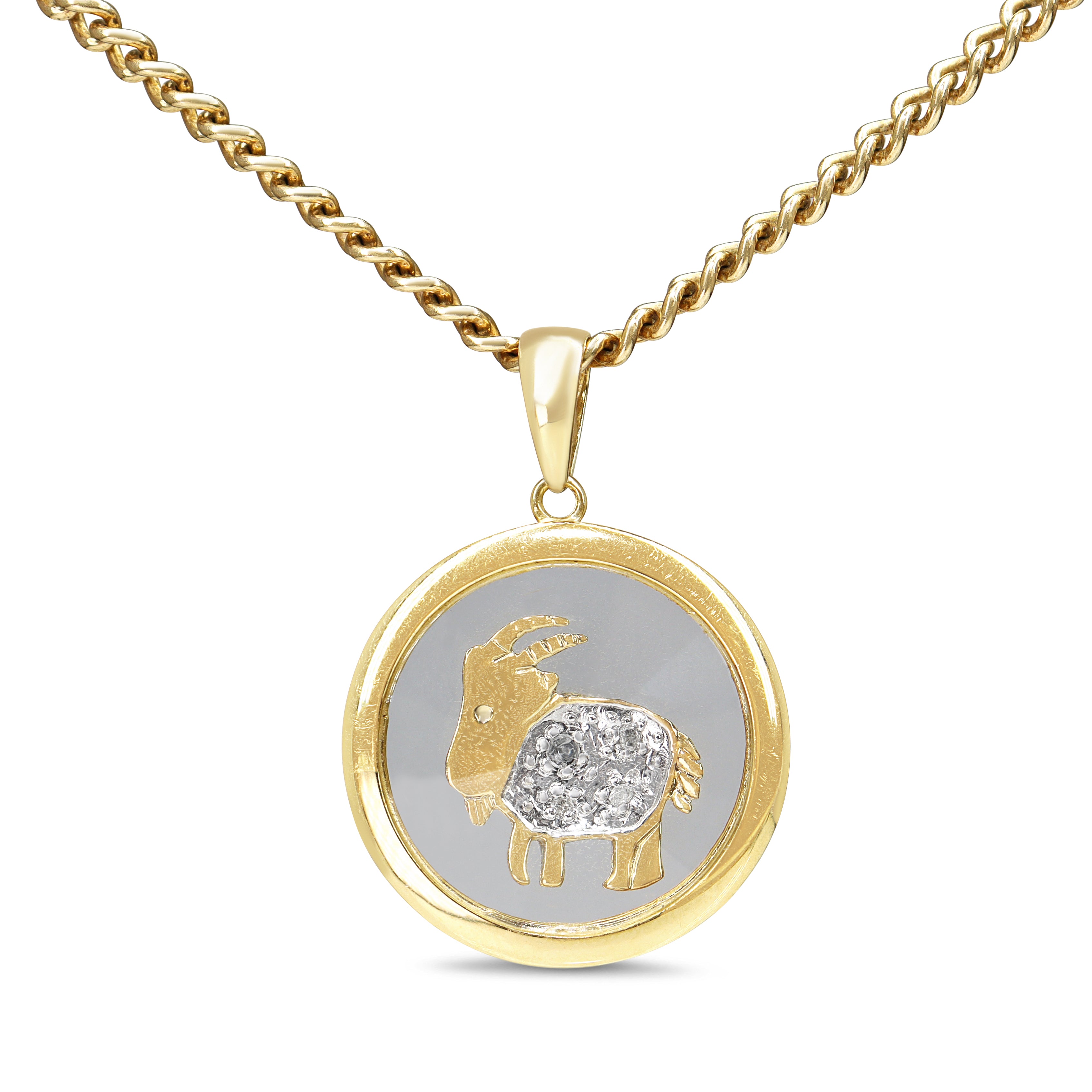 18ct Yellow Gold Capricorn Star Sign Diamond Swivel Pendant on 9ct Yellow Gold Chain