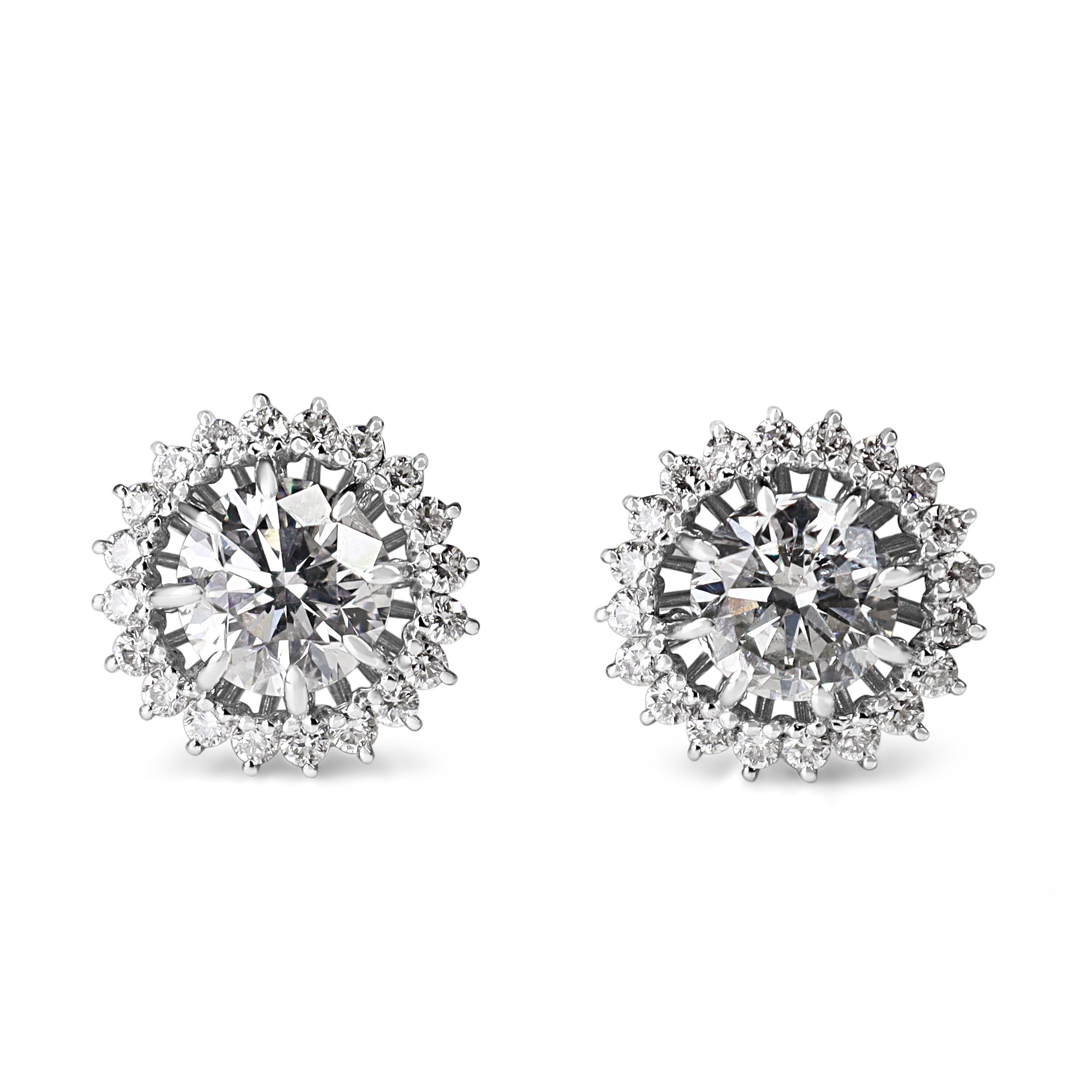 Platinum 1.20ct Diamond Cluster Halo Stud Earrings