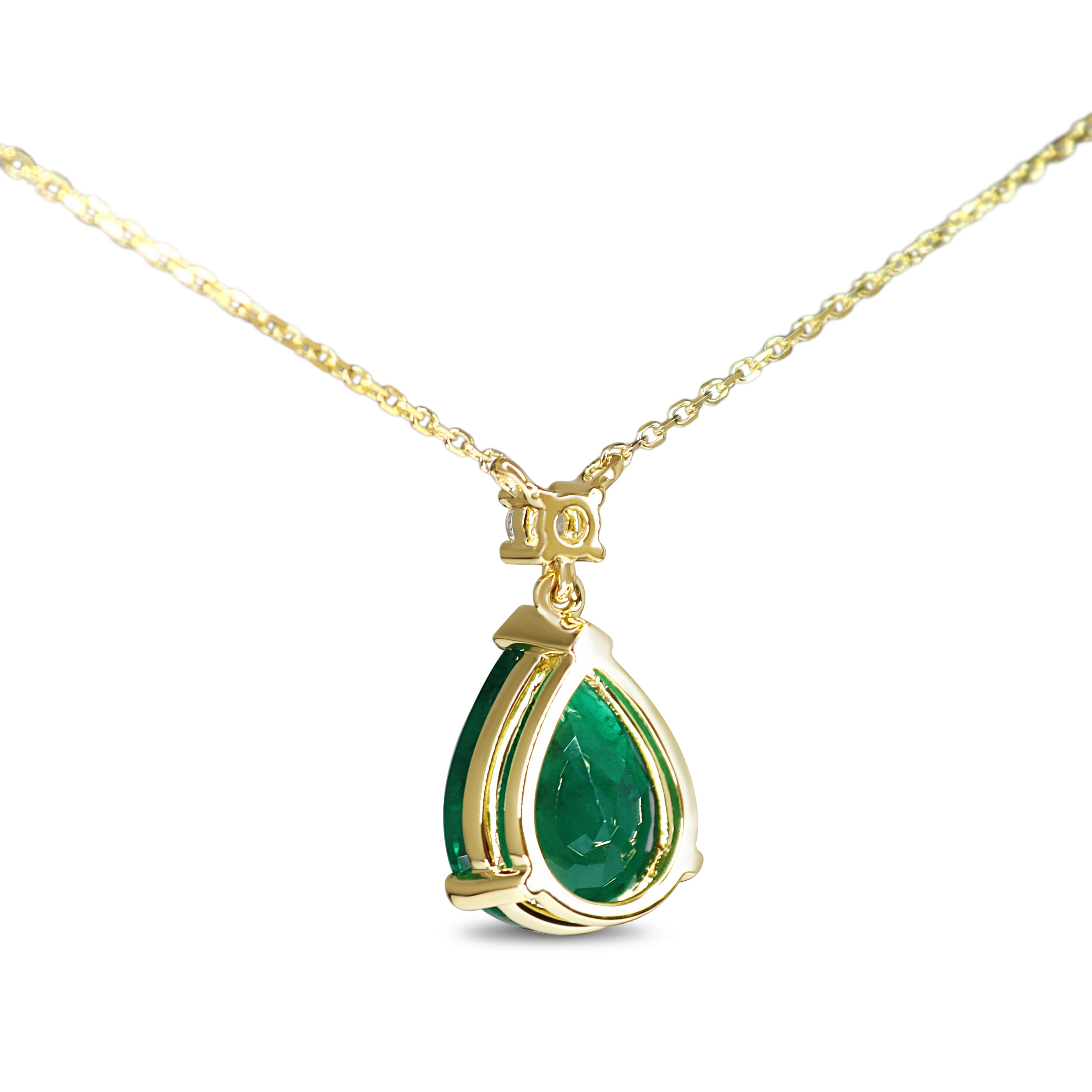 18ct Yellow Gold Pear Emerald and Diamond Drop Necklace