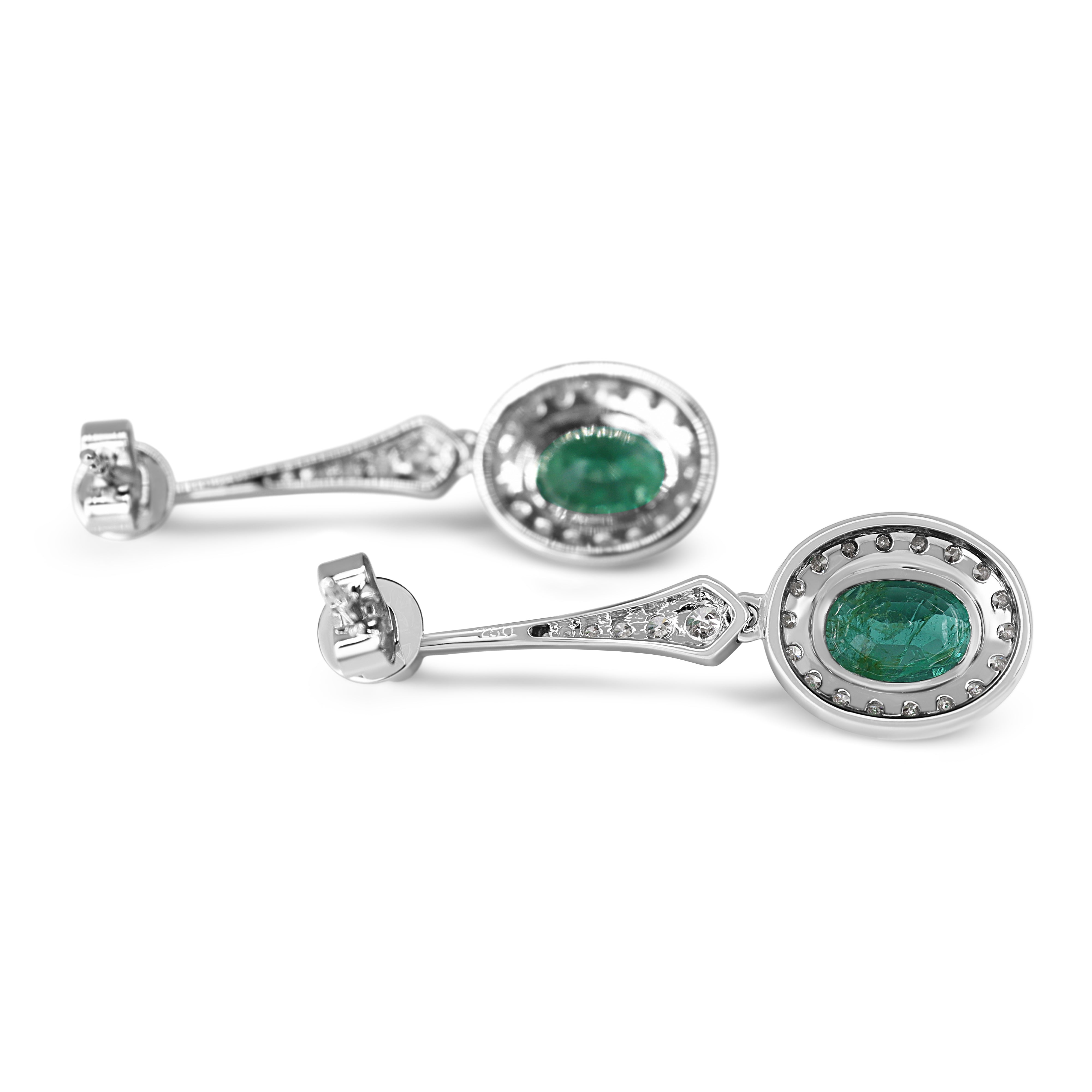 18ct White Gold Emerald and Diamond Art Deco Style Earrings