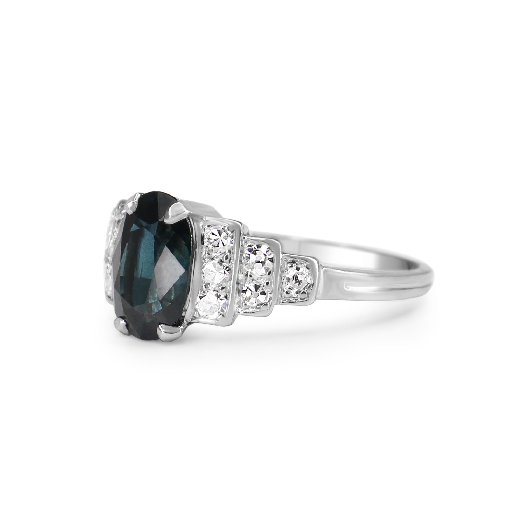 Platinum Sapphire and Single Cut Diamond Art Deco Ring