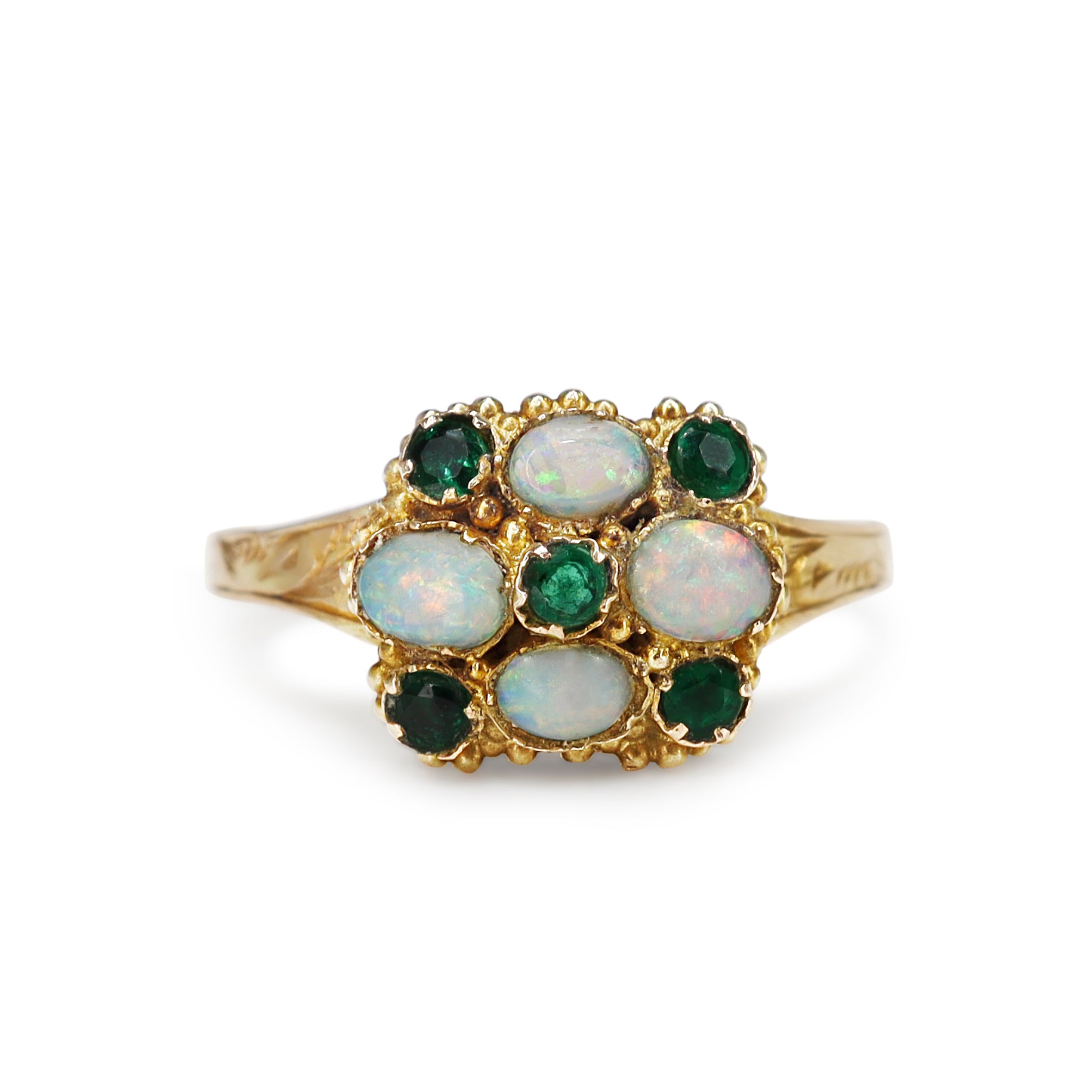 9ct Yellow Gold Antique Georgian Opal and Emerald Ring