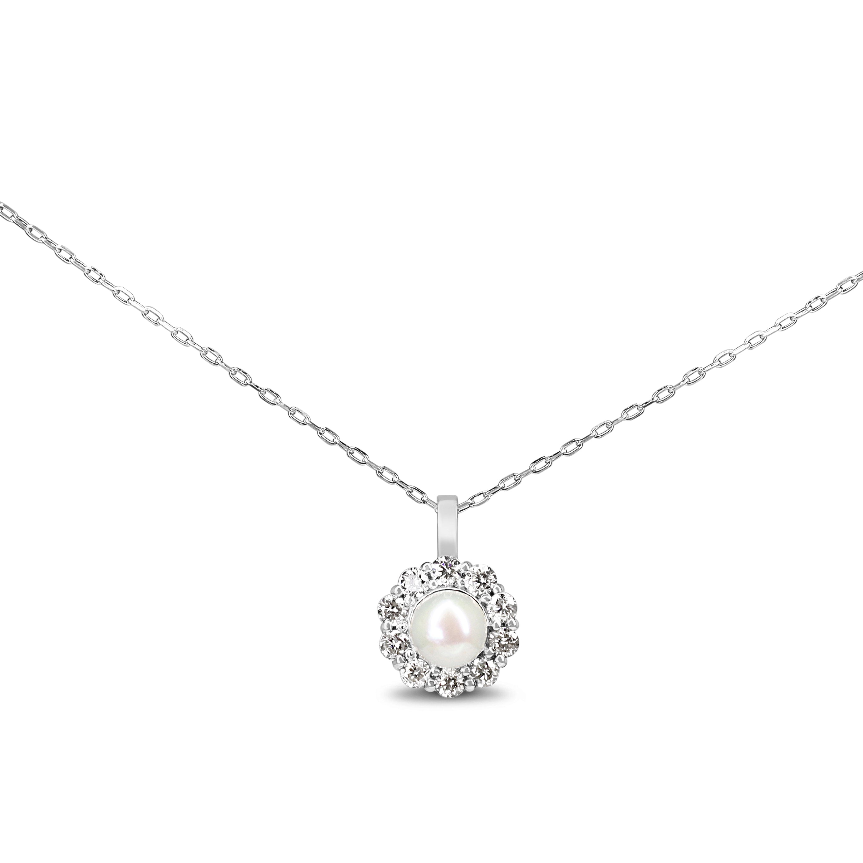Platinum Diamond and Pearl Fine Halo Necklace