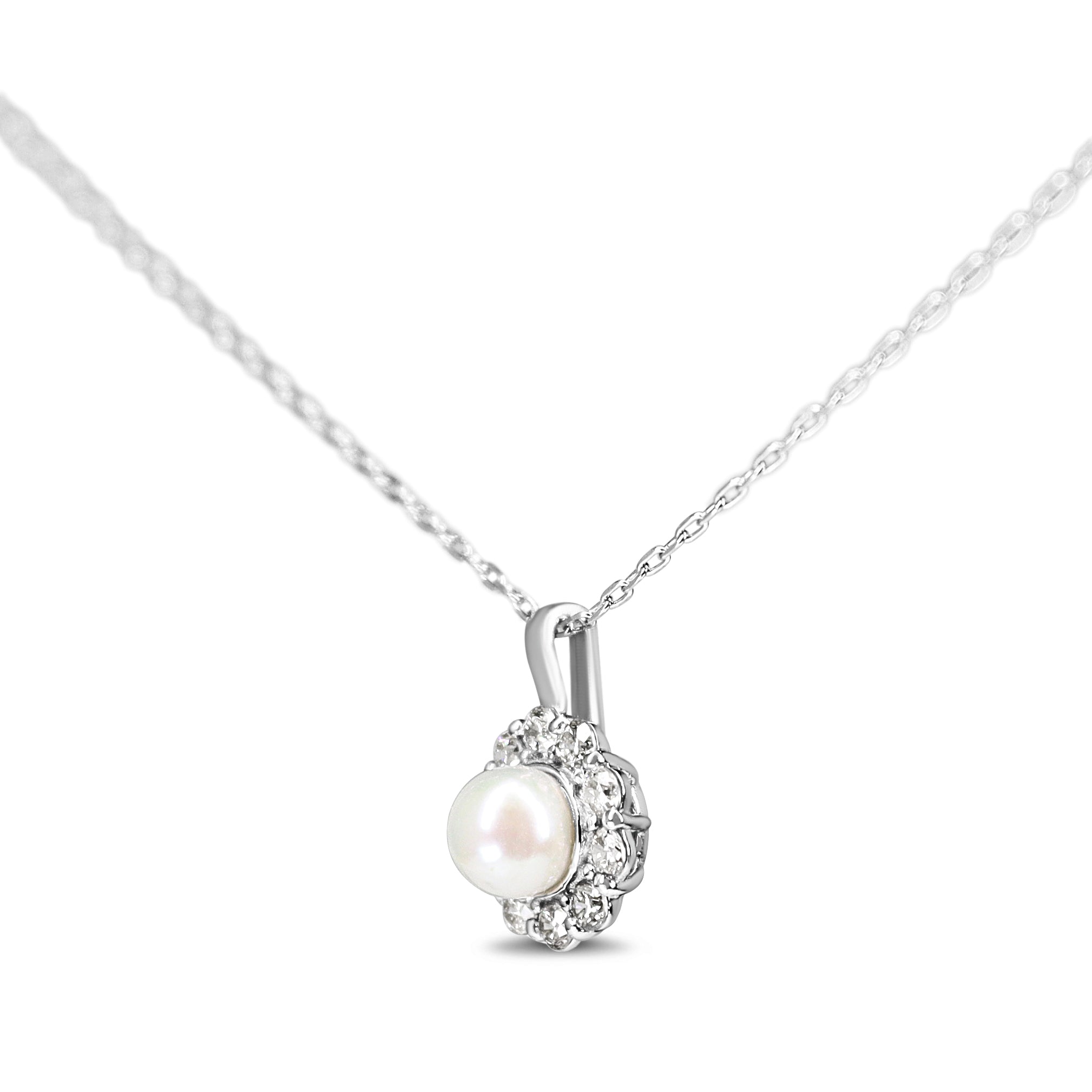 Platinum Diamond and Pearl Fine Halo Necklace