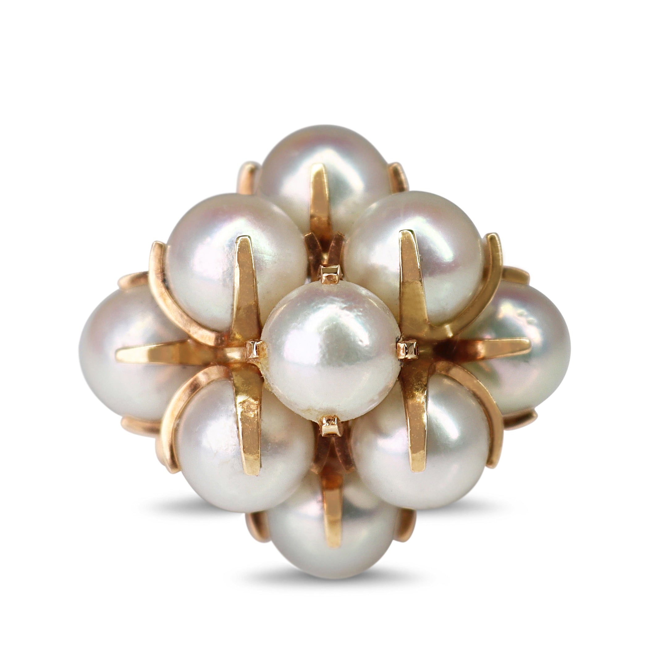 14ct Yellow Gold Cultured Pearl Cluster Cocktail Ring